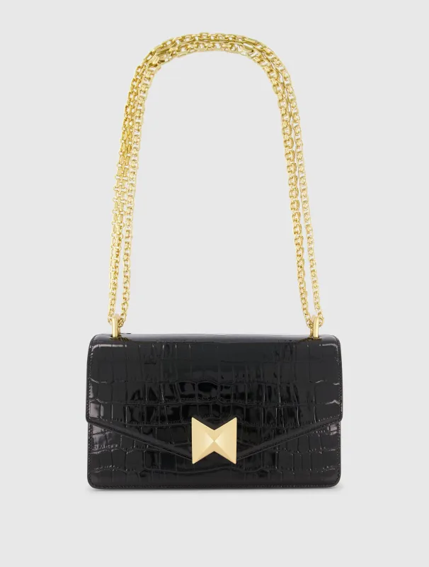 Crocodile Leather Shoulder Bag With Gold Hardware sold by Mac Duggal