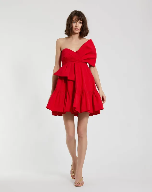Faille Strapless Twist Bow Mini Dress sold by Mac Duggal
