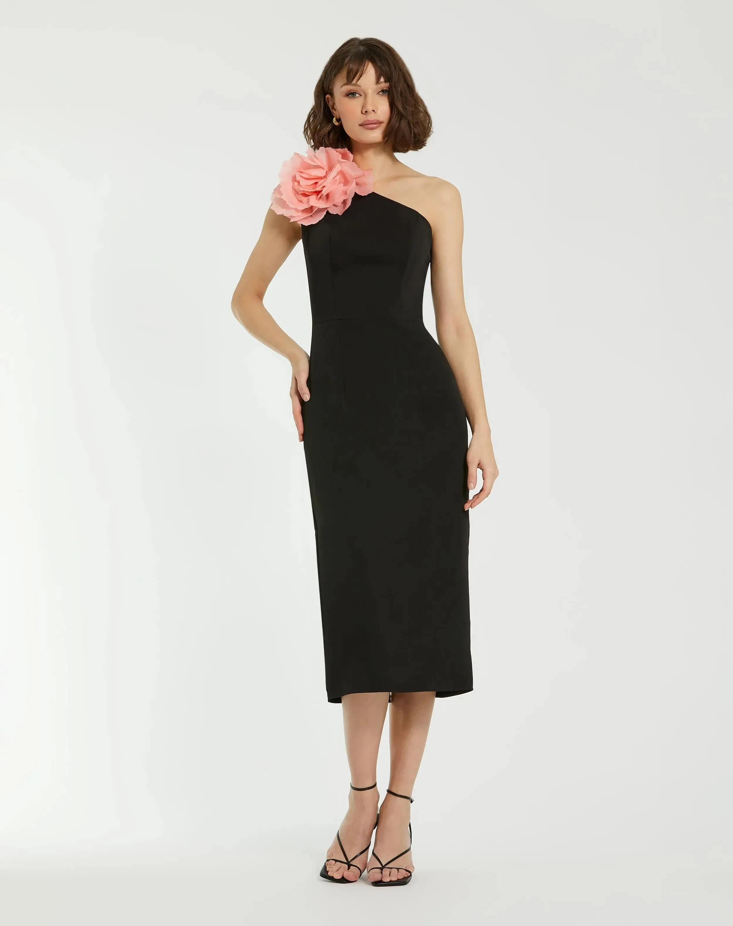Crepe One Shoulder Midi Dress With Flower sold by Mac Duggal