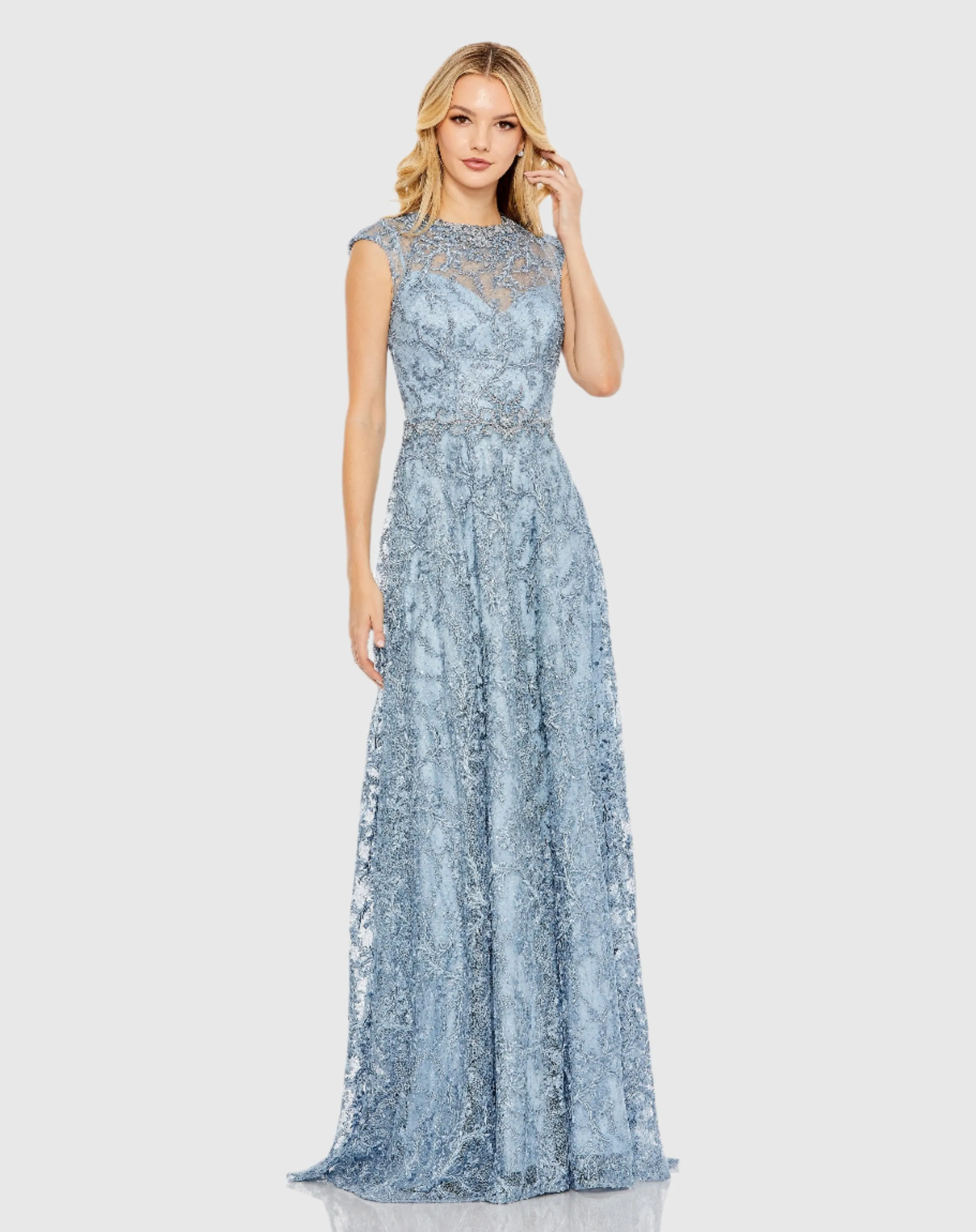 Embroidered Cap Sleeve A Line Gown sold by Mac Duggal