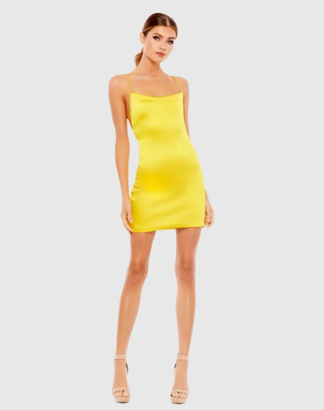 Lace Up Back Sexy Satin Mini Dress - FINAL SALE sold by Mac Duggal
