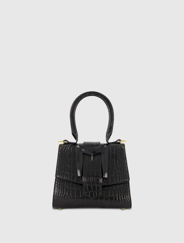 Buckled Mini Croco Leather Handbag with Detachable Strap sold by Mac Duggal
