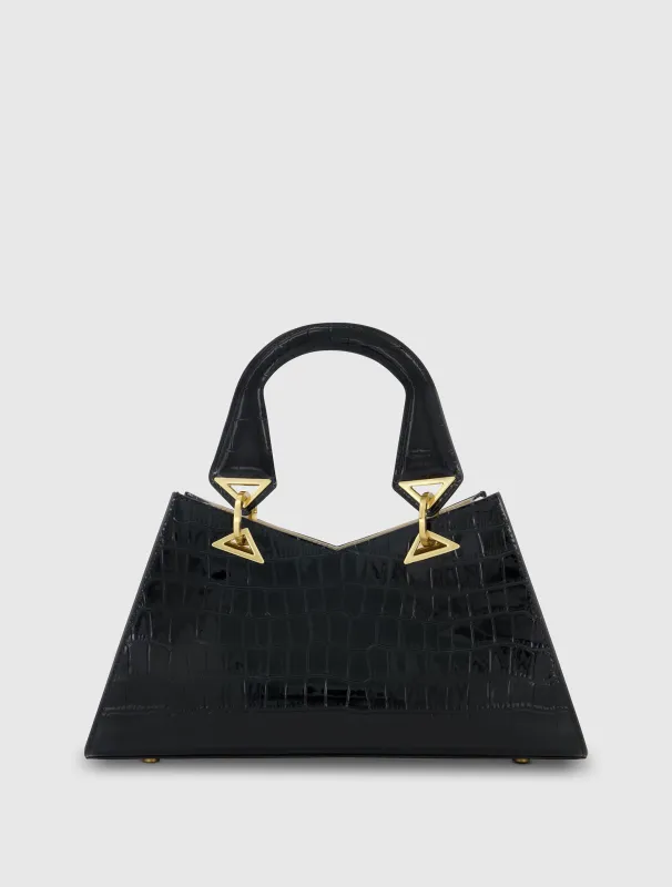 Crocodile Leather Handbag With Gold Hardware sold by Mac Duggal