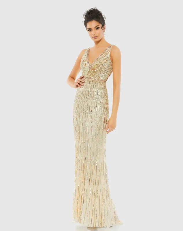 Gold Sequin Embellished Sleeveless Evening Gown sold by Mac Duggal
