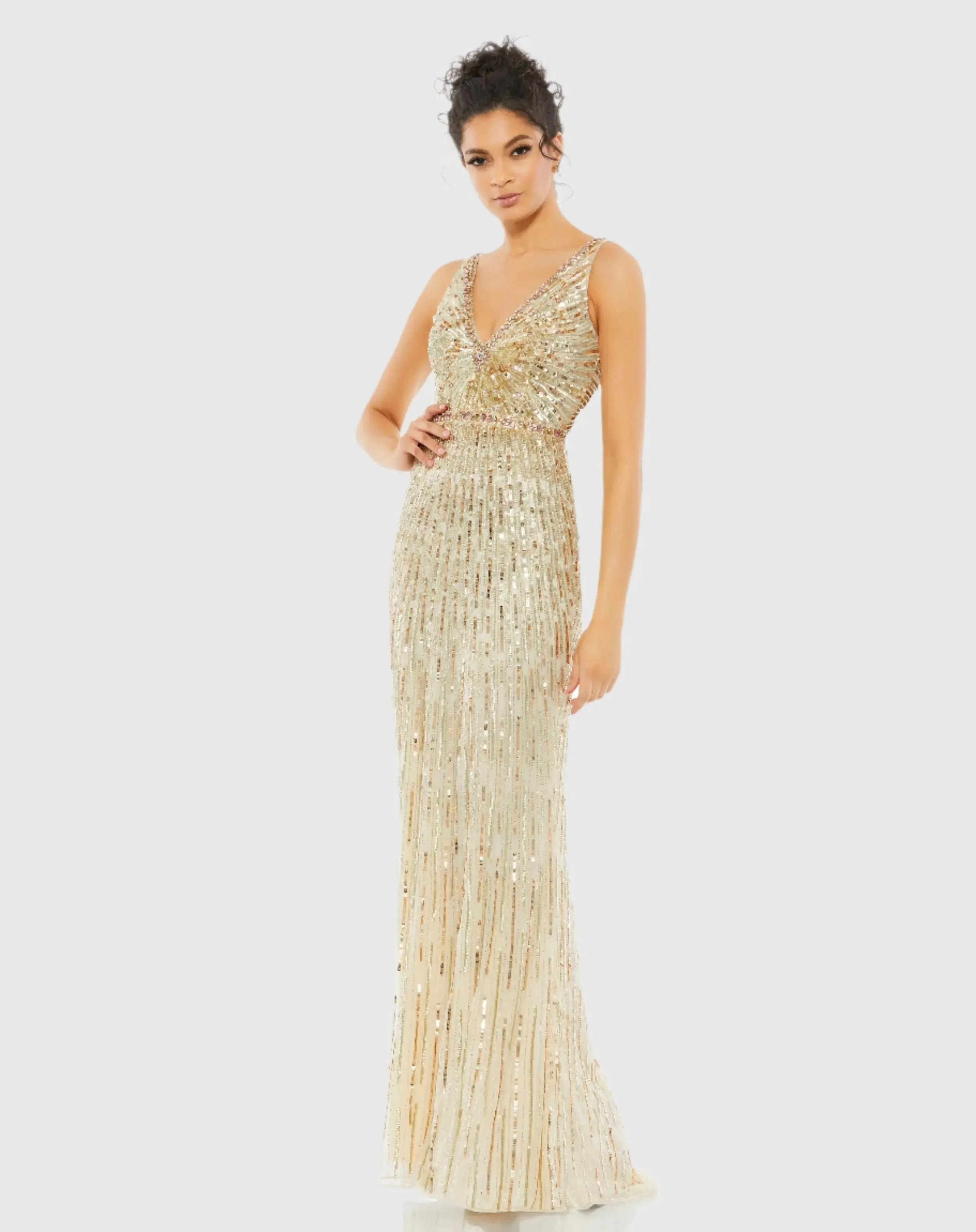 Gold Sequin Embellished Sleeveless Evening Gown sold by Mac Duggal