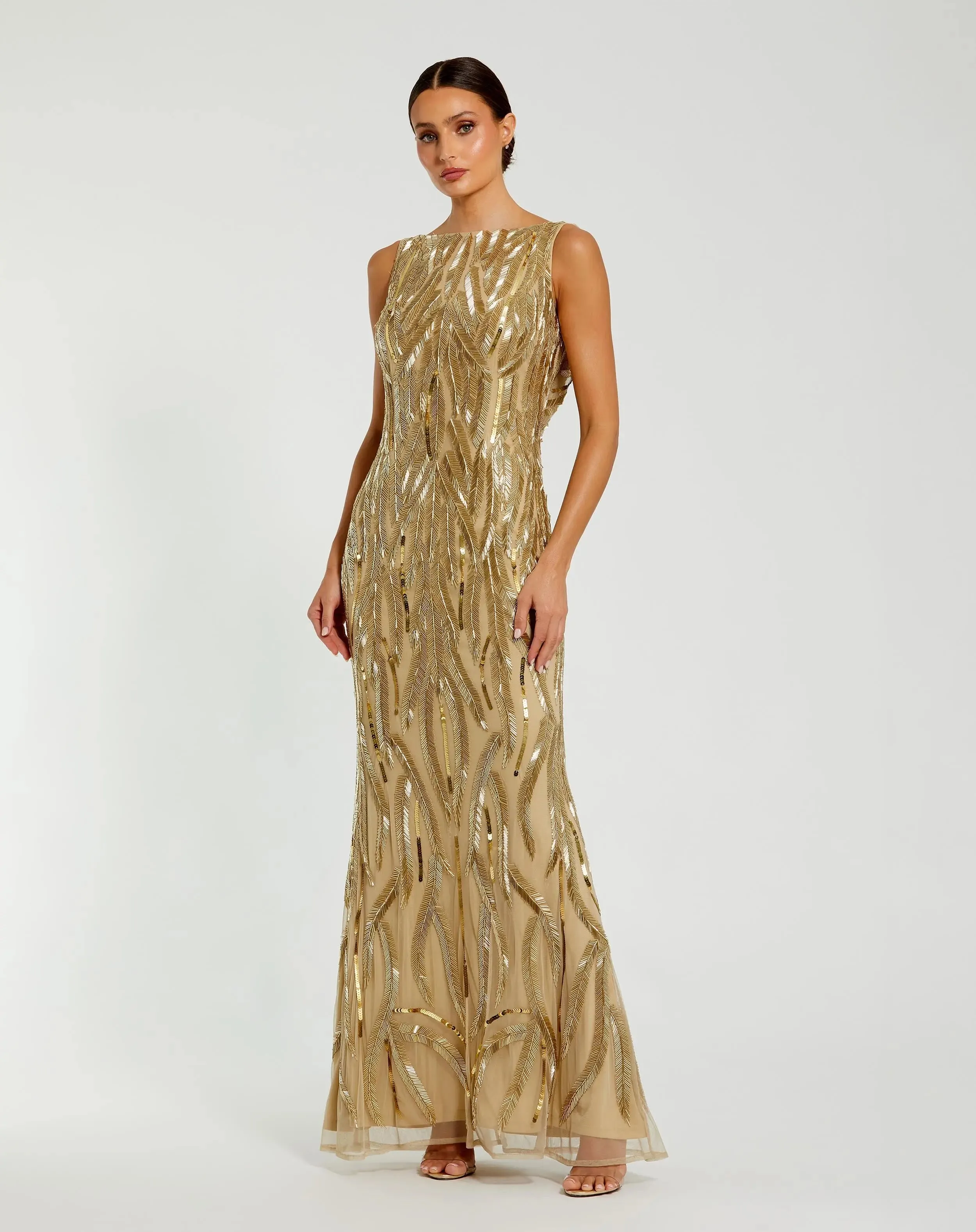 Gold High Neck Sleeveless Embellished Gown sold by Mac Duggal
