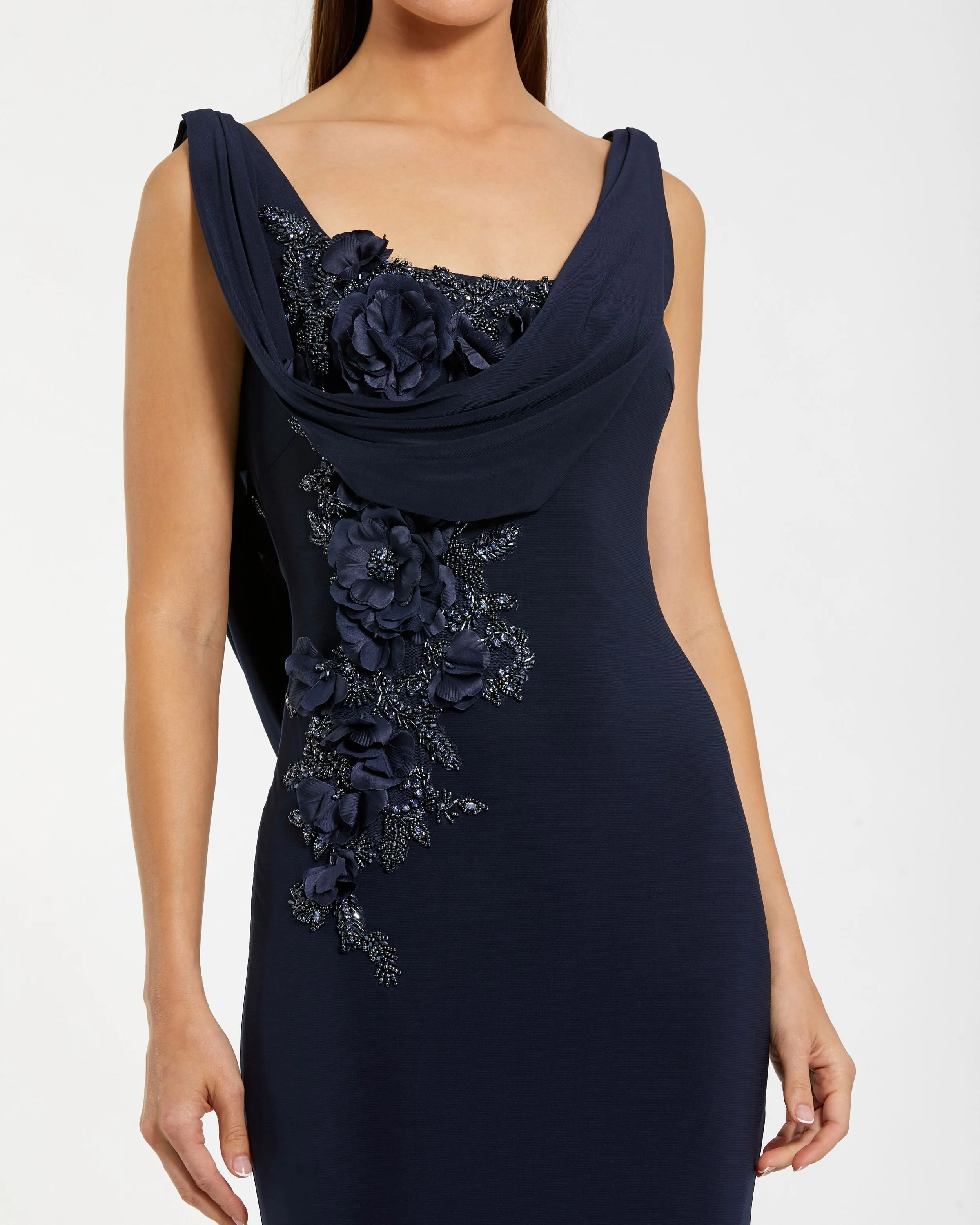 Navy Sleeveless Jersey Cowl Neck Gown With Beading sold by Mac Duggal product image thumbnail 2