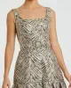 Gold Metallic Jacquard Gown with Square Neckline and Box Pleats sold by Mac Duggal