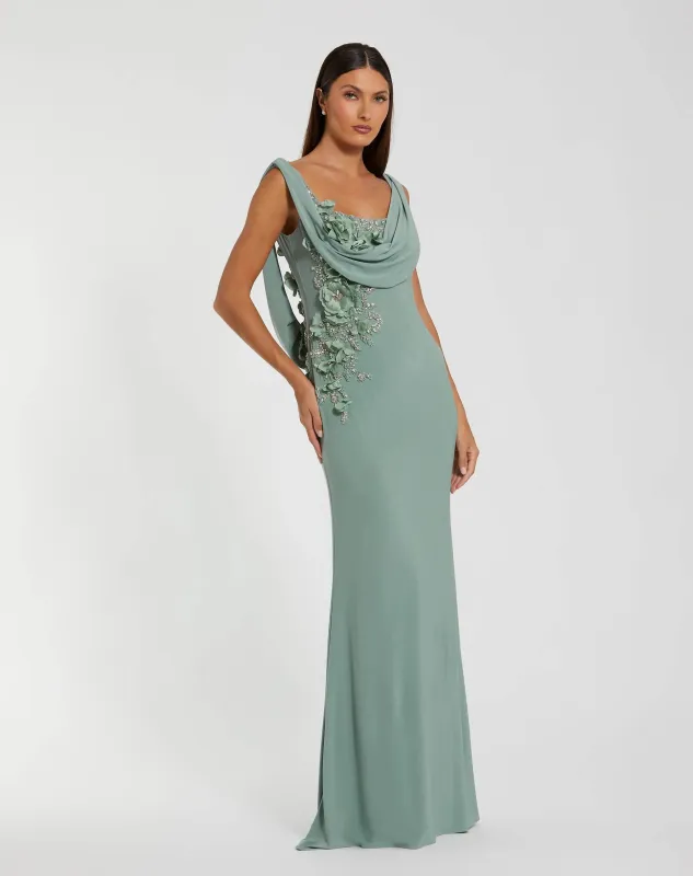 Sleeveless Jersey Cowl Neck Gown With Beading sold by Mac Duggal
