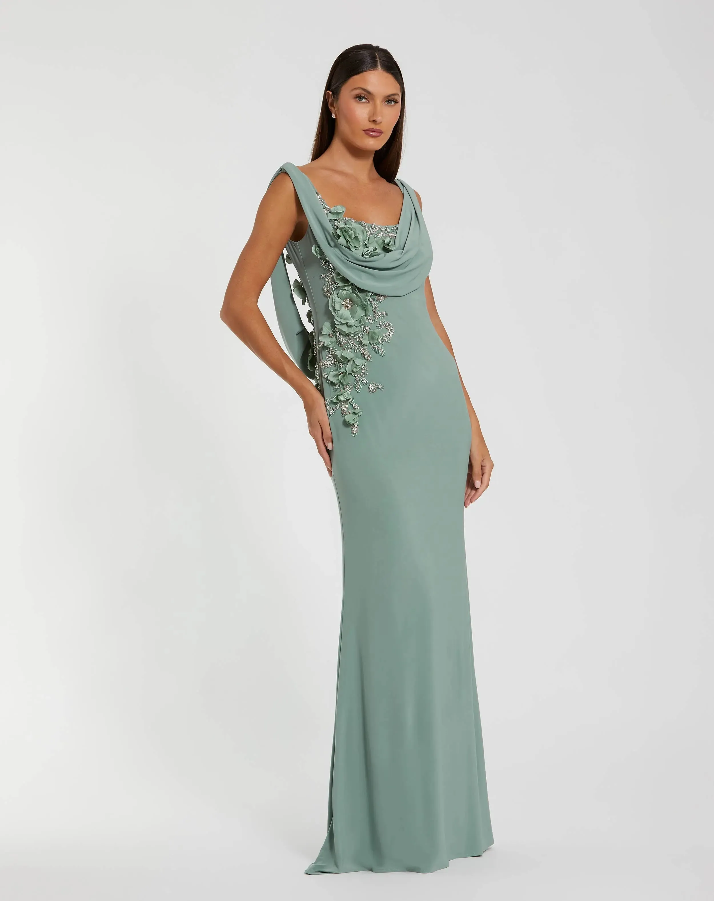 Sleeveless Jersey Cowl Neck Gown With Beading sold by Mac Duggal