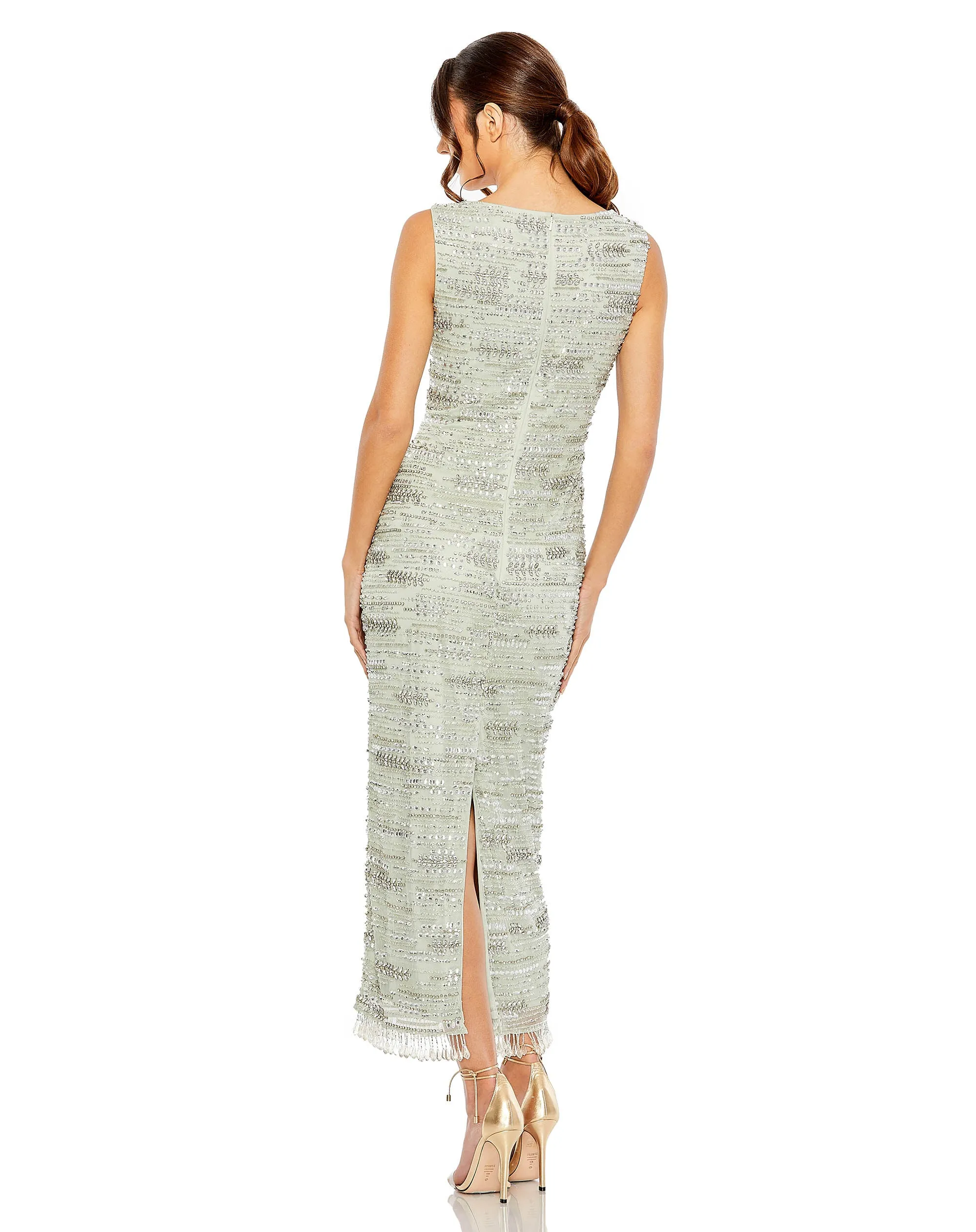 Green Sleeveless Crystal Fringe Column Dress sold by Mac Duggal product image thumbnail 3