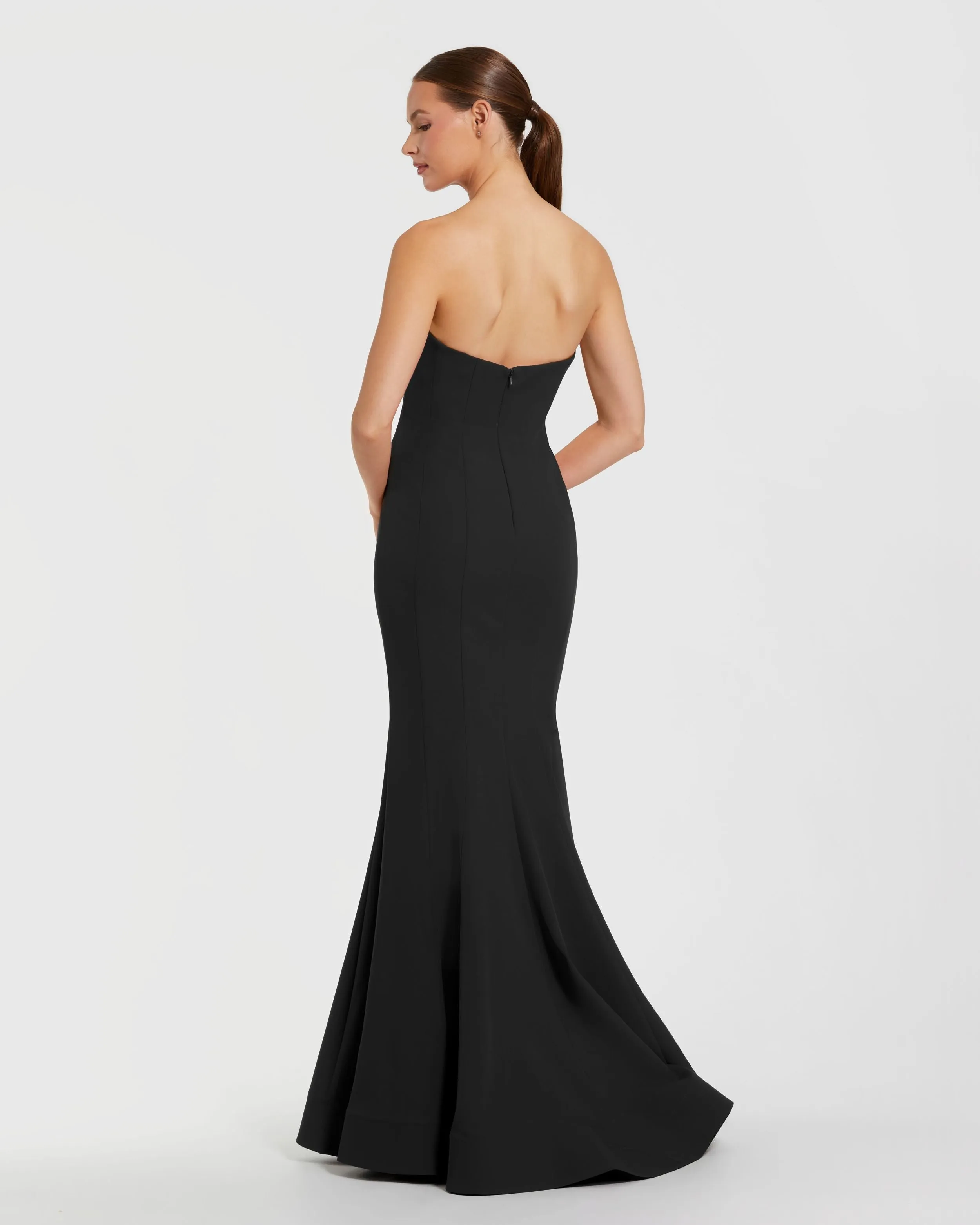 Black Strapless Crepe Mermaid Gown With 3D Flowers sold by Mac Duggal product image thumbnail 3