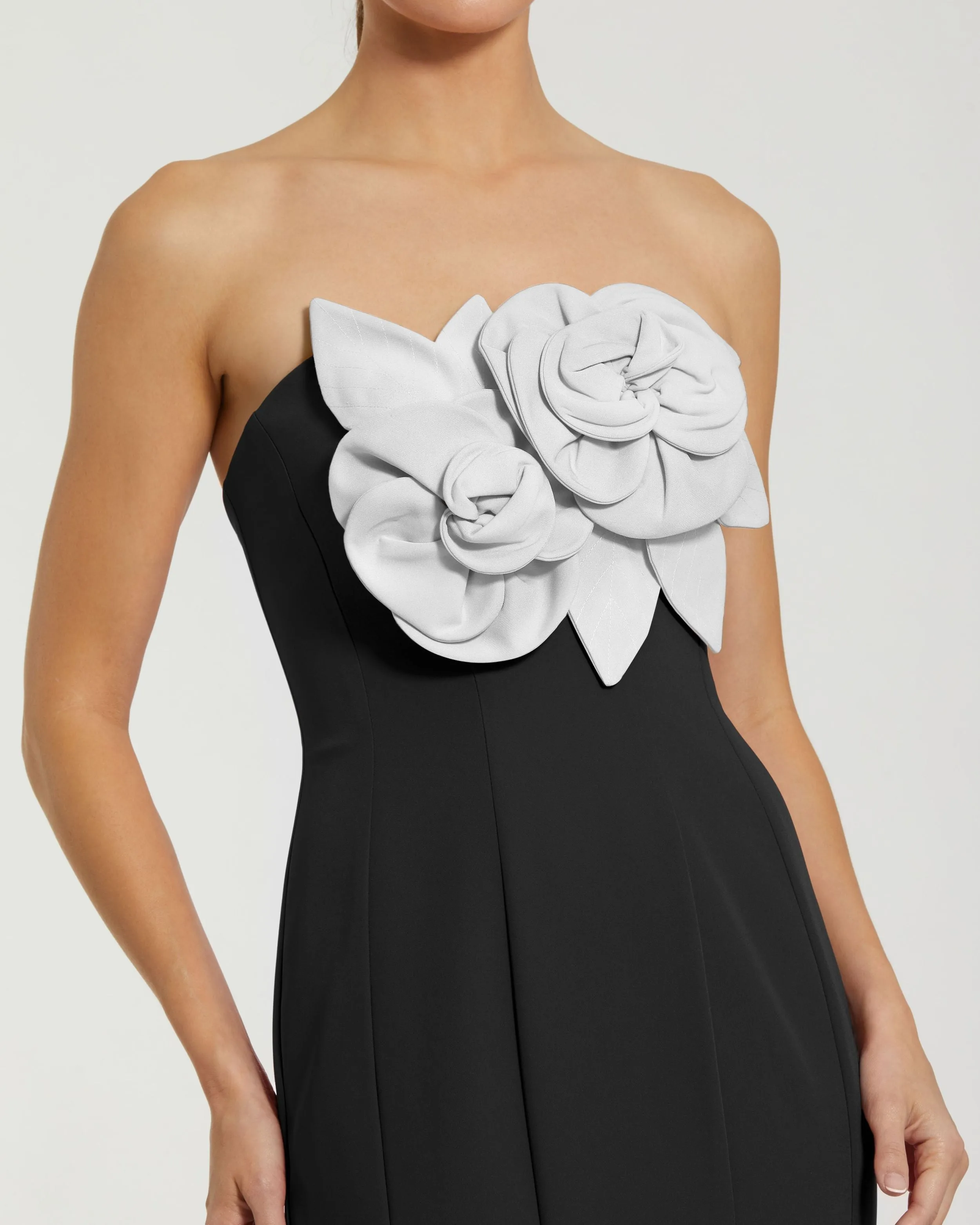 Black Strapless Crepe Mermaid Gown With 3D Flowers sold by Mac Duggal product image thumbnail 2