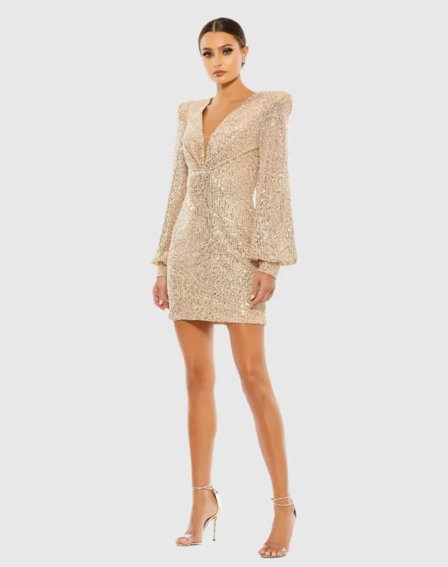 Sequined Structured Bishop Sleeve Mini Dress sold by Mac Duggal