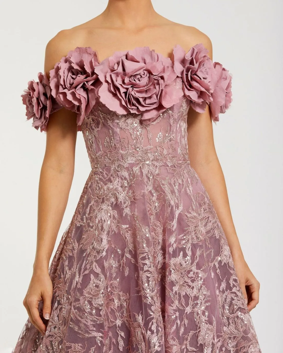 Purple Floral Embroidered Off The Shoulder A-line Gown sold by Mac Duggal product image thumbnail 2