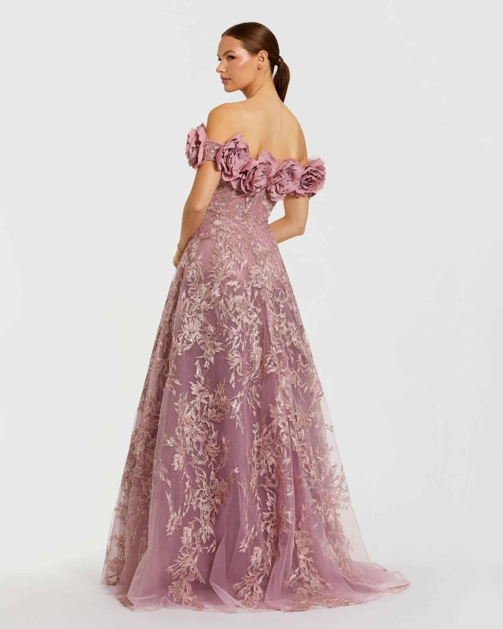 Purple Floral Embroidered Off The Shoulder A-line Gown sold by Mac Duggal product image thumbnail 3