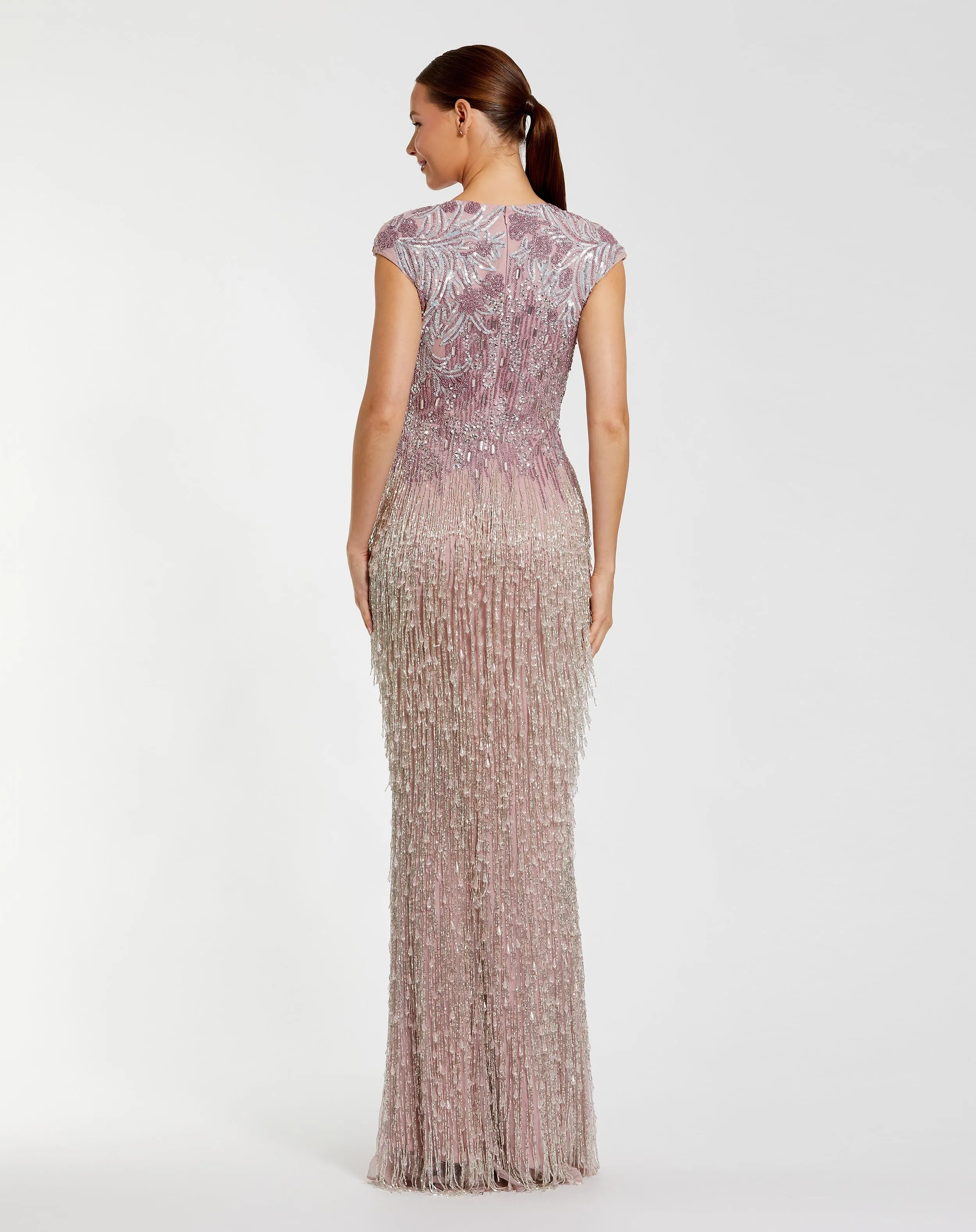 Purple Embellished Cap Sleeve Gown With Fringe Beading sold by Mac Duggal product image thumbnail 3