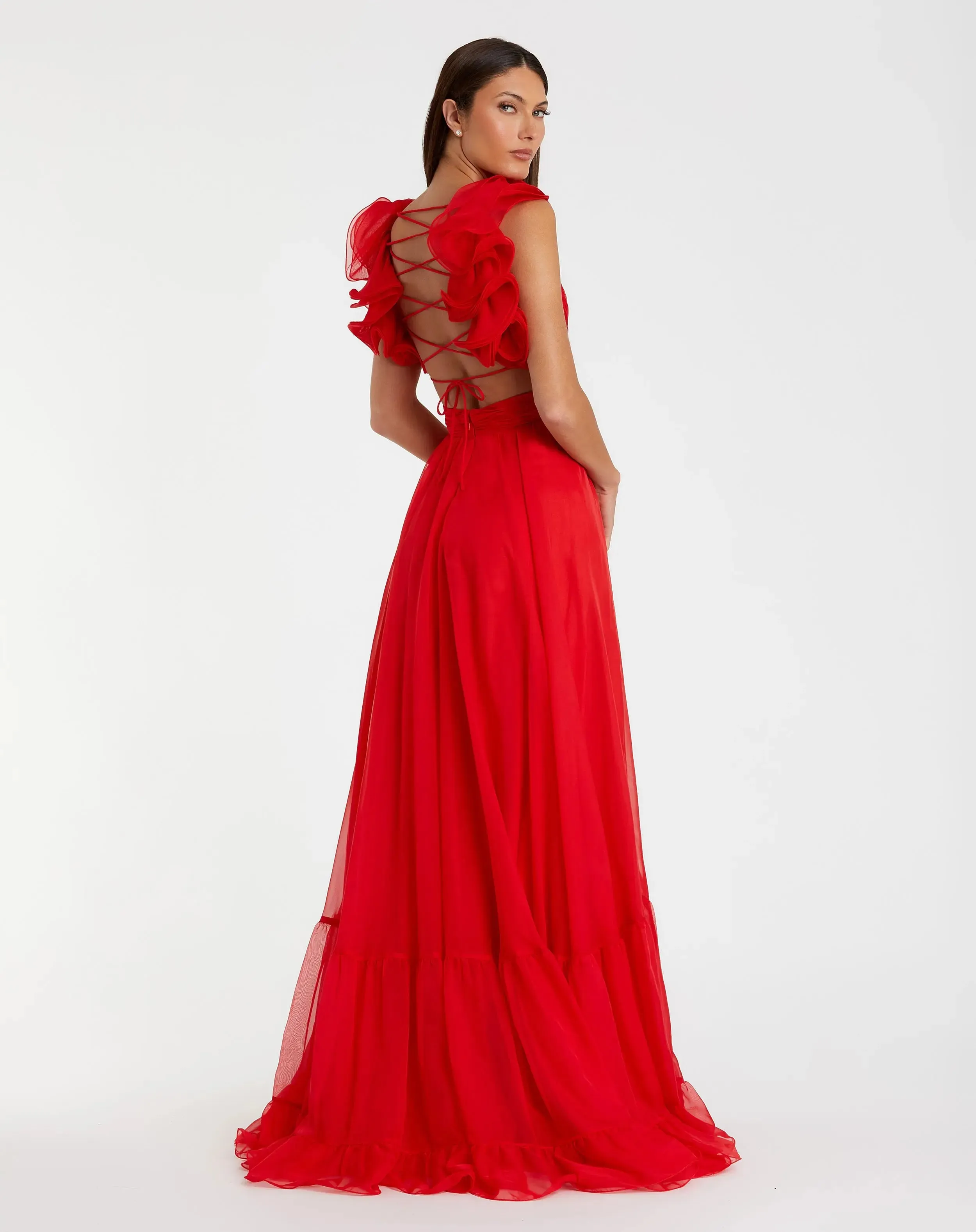 Red Ruffle Tiered Cut-Out Chiffon Gown - FINAL SALE sold by Mac Duggal product image thumbnail 3