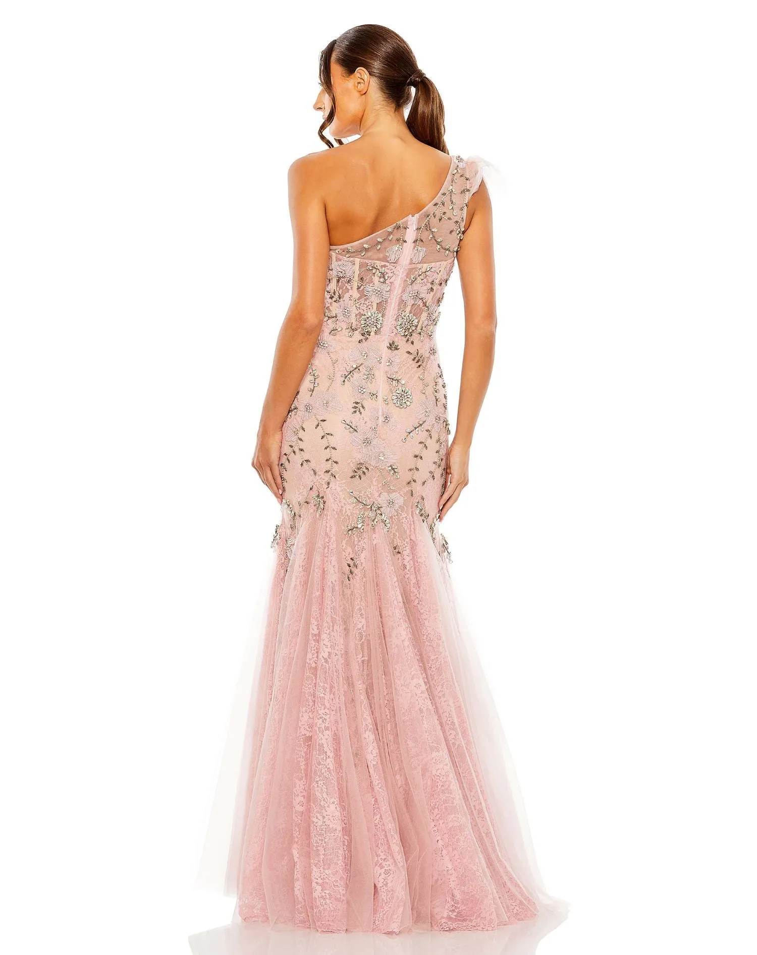Pink One Shoulder Embellished Mermaid Gown | One of a Kind | Sz. 2 sold by Mac Duggal product image thumbnail 3