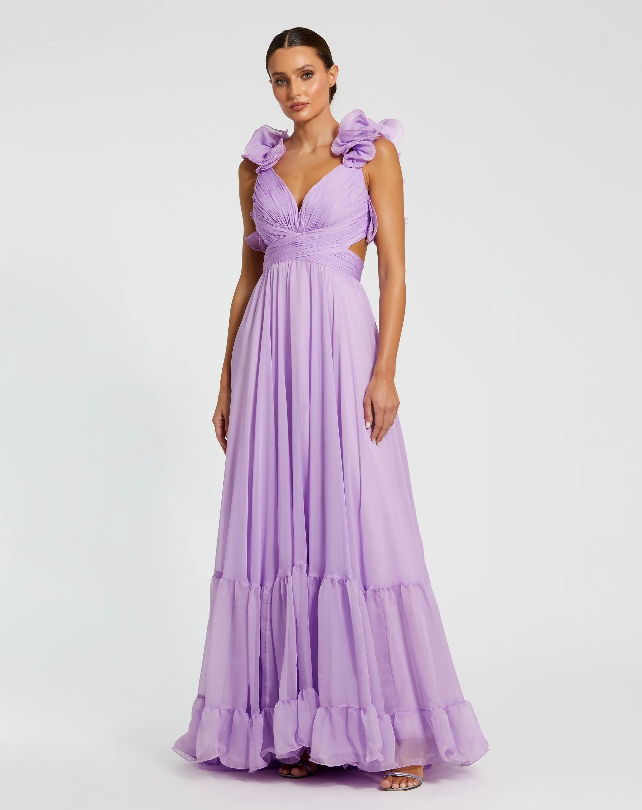 Ruffle Tiered Cut-Out Chiffon Gown sold by Mac Duggal