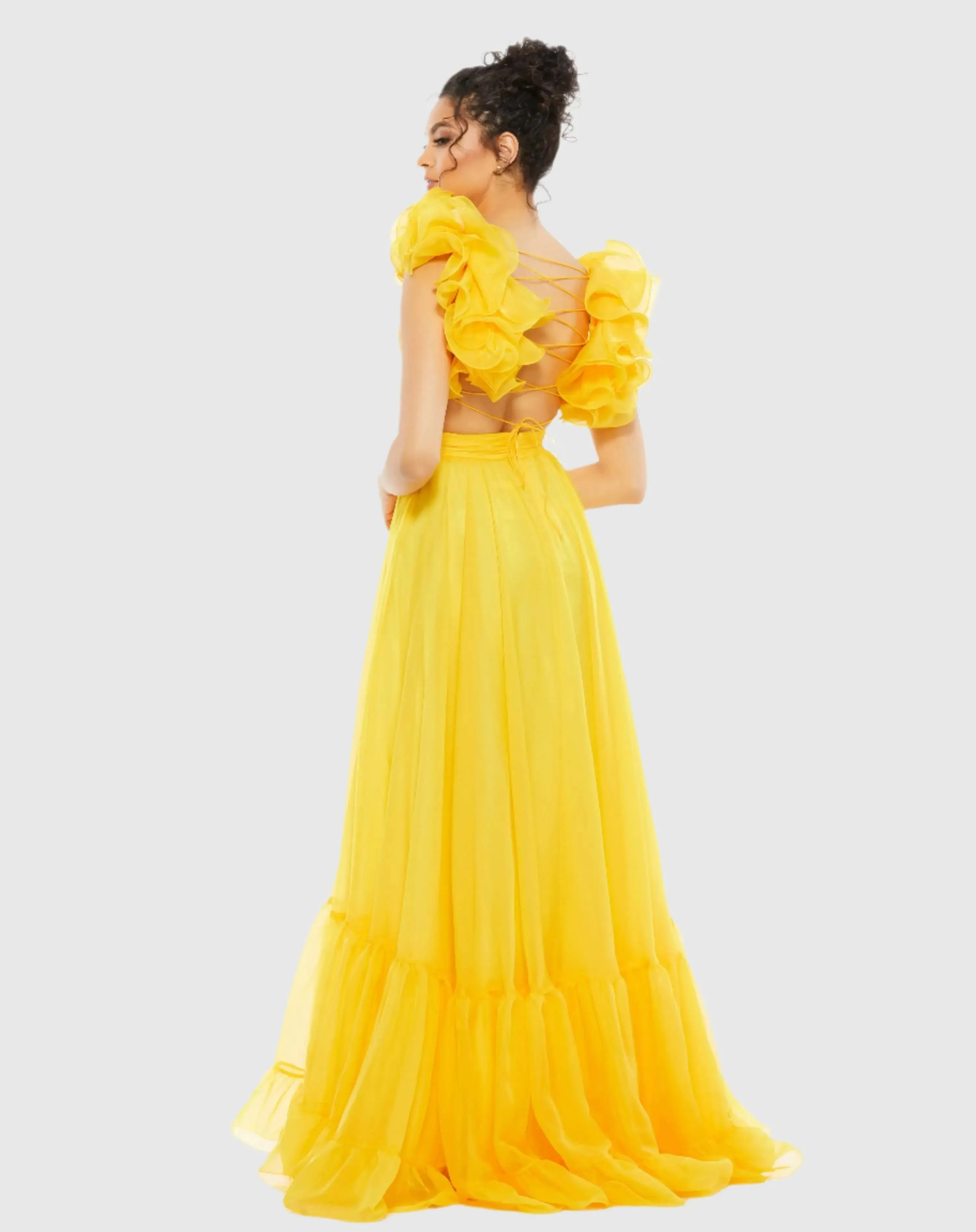 Yellow Ruffle Tiered Cut-Out Chiffon Gown sold by Mac Duggal product image thumbnail 3