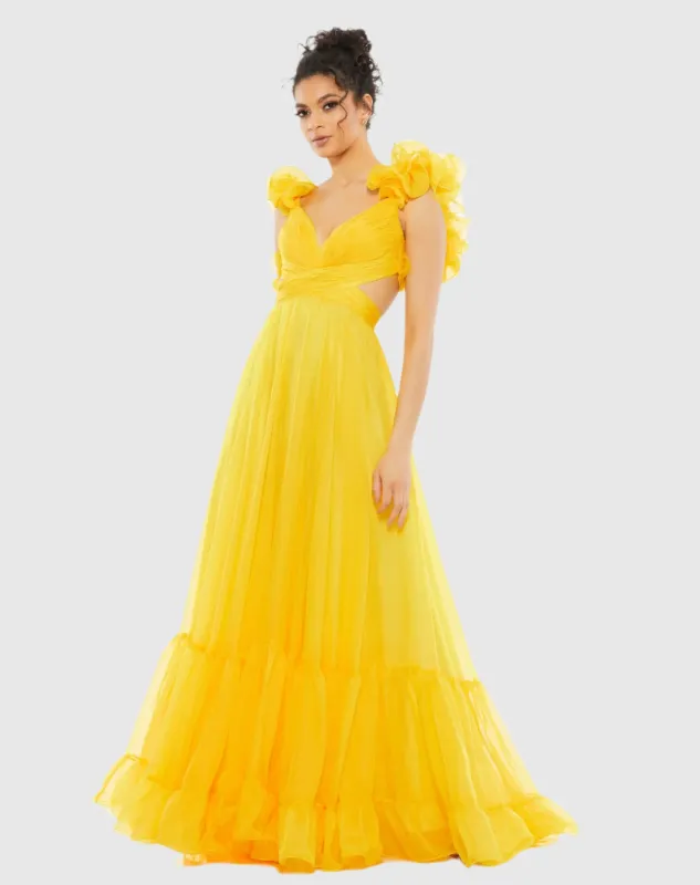 Yellow Ruffle Tiered Cut-Out Chiffon Gown sold by Mac Duggal