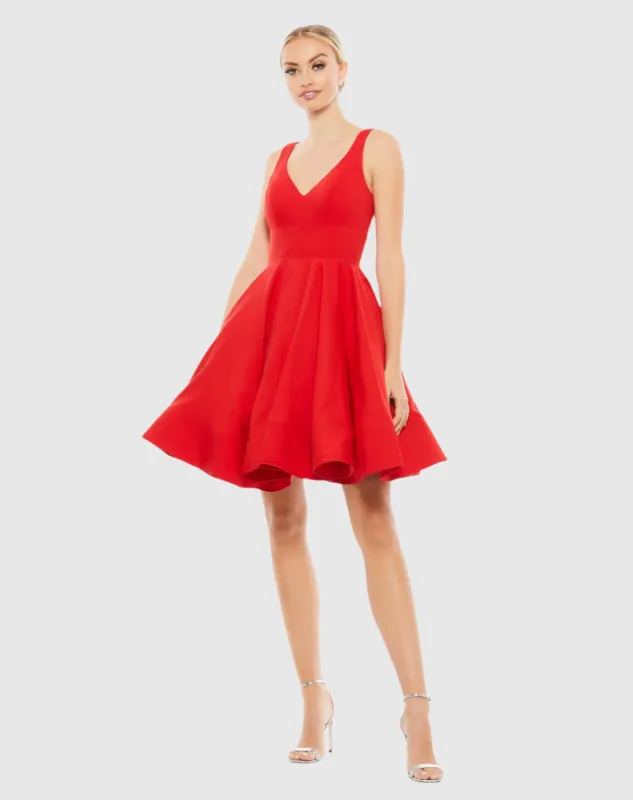 Red V Neck Fit & Flare Mini Dress sold by Mac Duggal