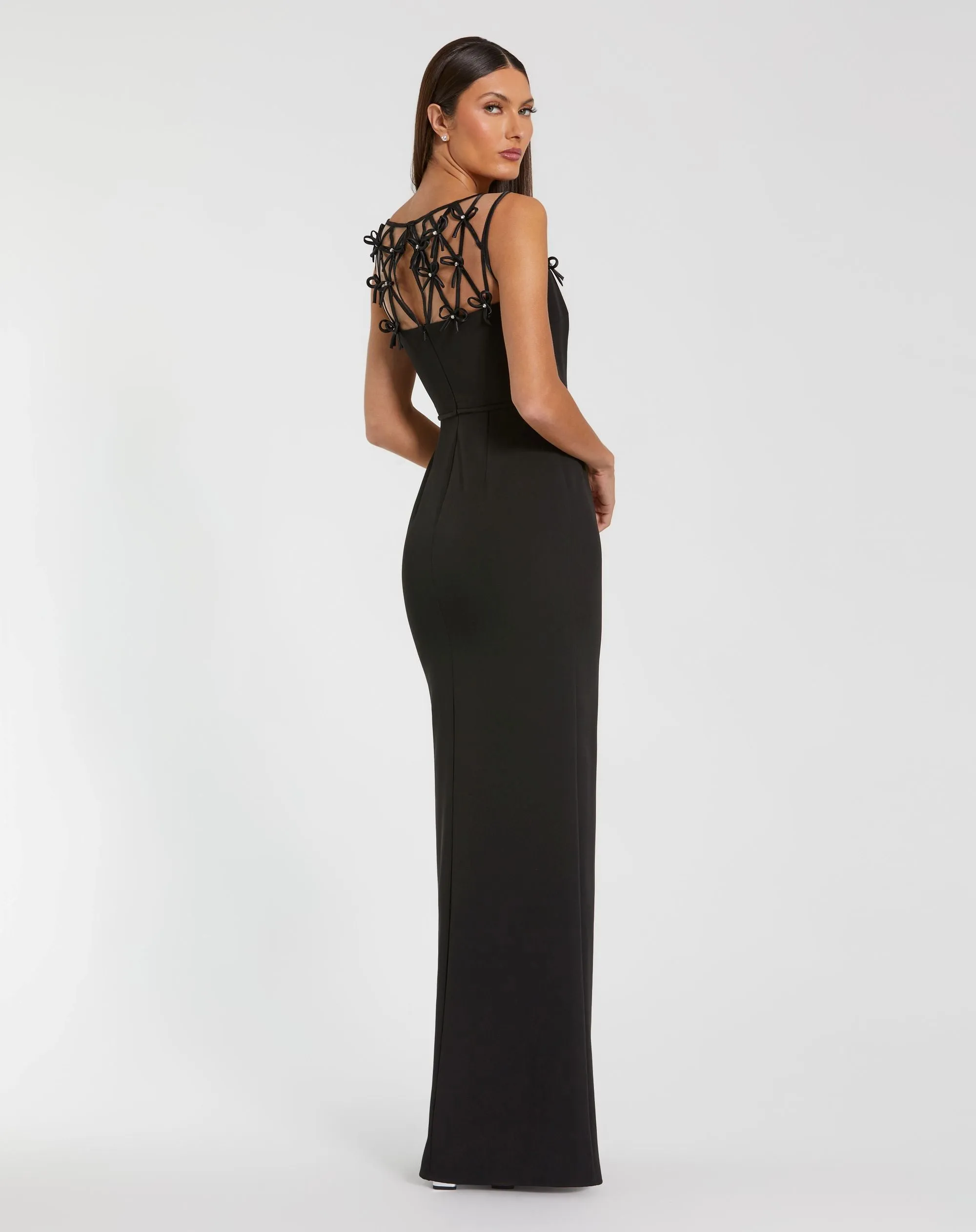 Black Sleeveless Crepe Gown With Embellished Bows sold by Mac Duggal product image thumbnail 3