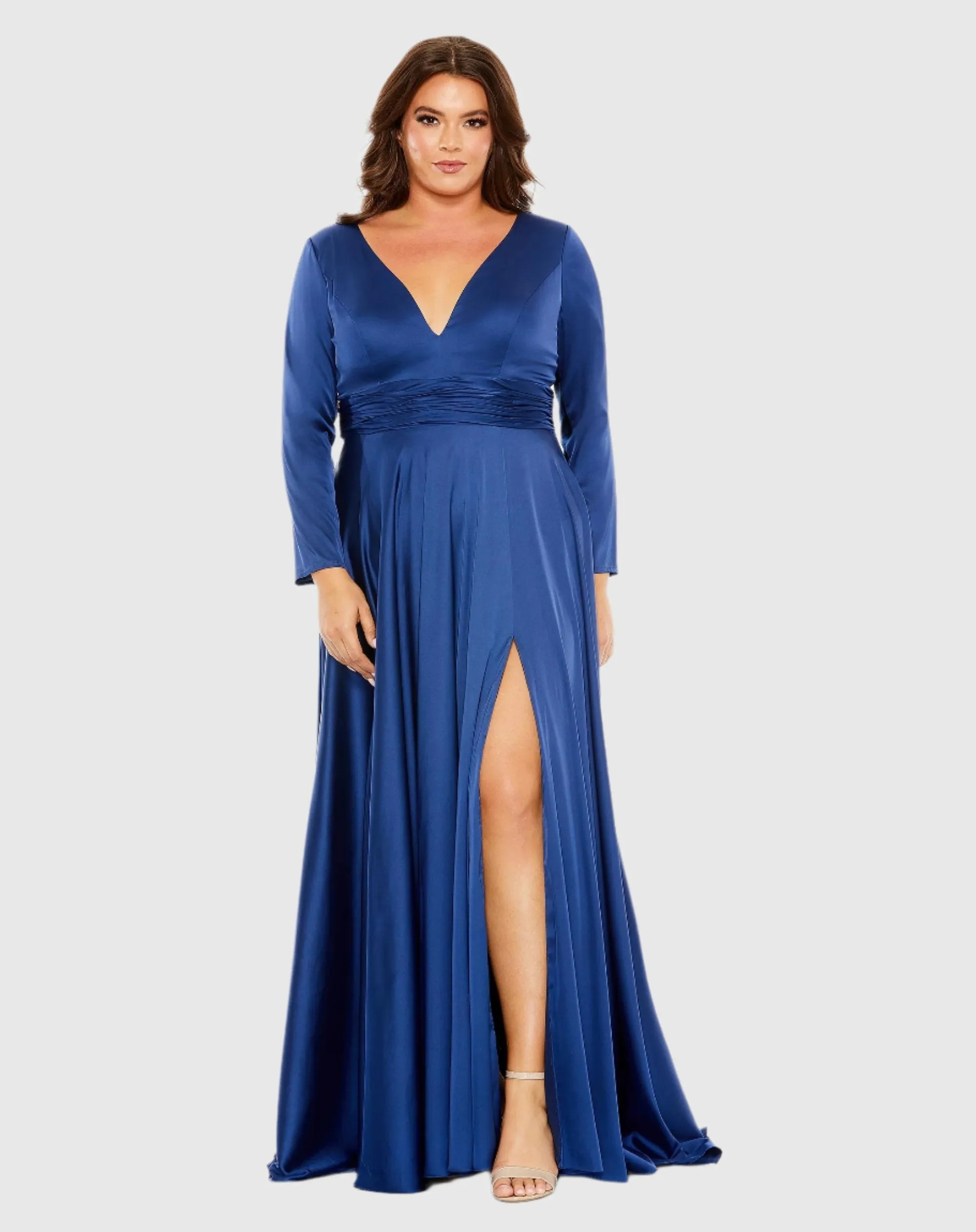 Long Sleeve V Neck A Line Gown (Plus) sold by Mac Duggal