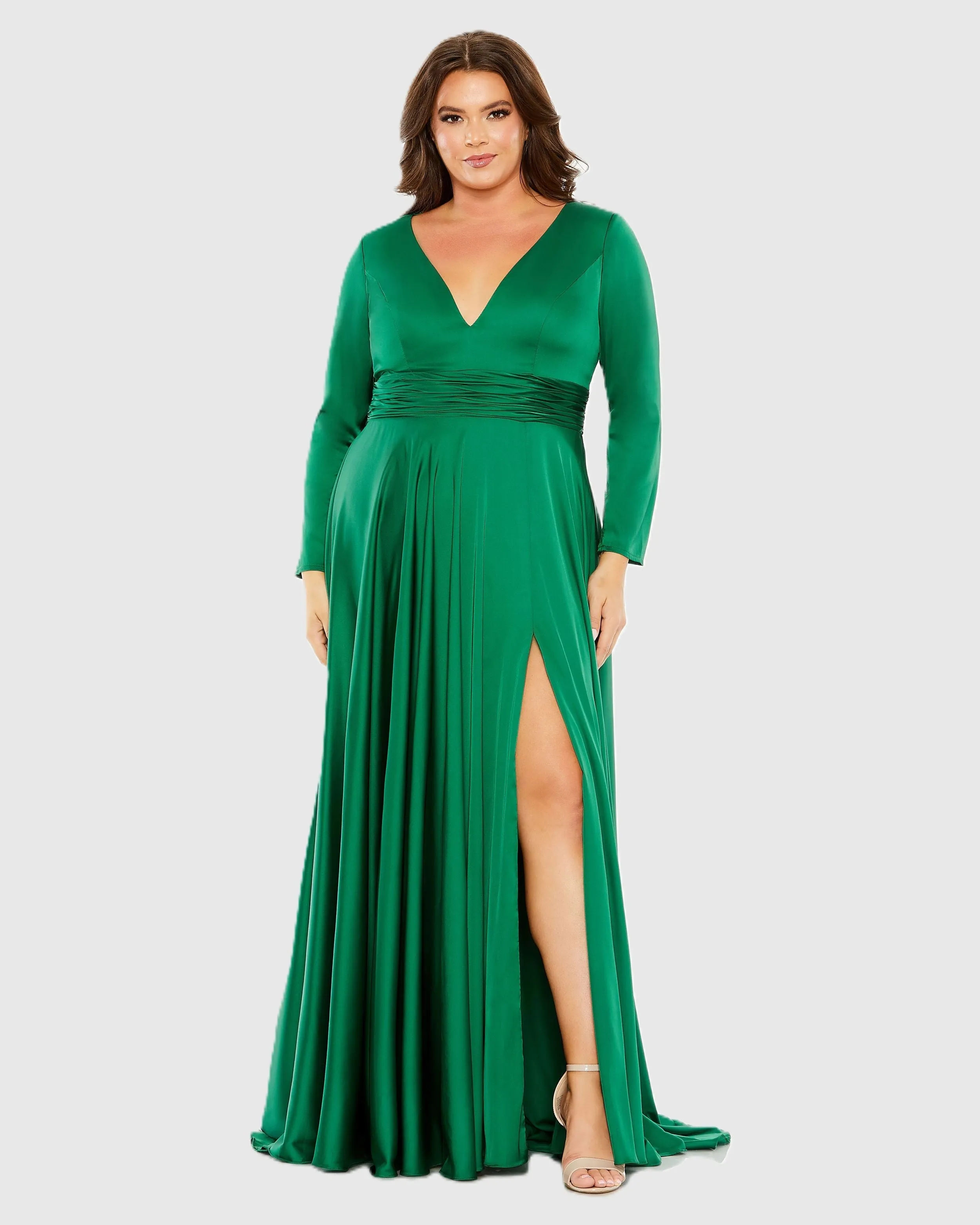 Long Sleeve V Neck A Line Gown (Plus) sold by Mac Duggal product image thumbnail 2