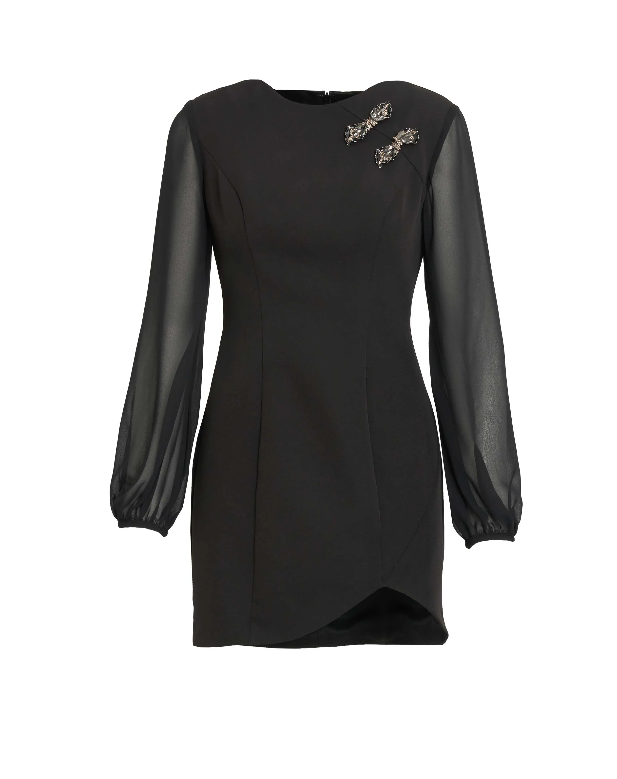 Black Chiffon Bishop Sleeve Mini Dress sold by Mac Duggal product image thumbnail 4