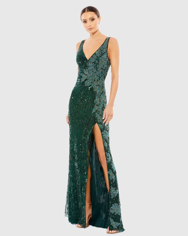 Green Beaded Floral Sleeveless Gown sold by Mac Duggal