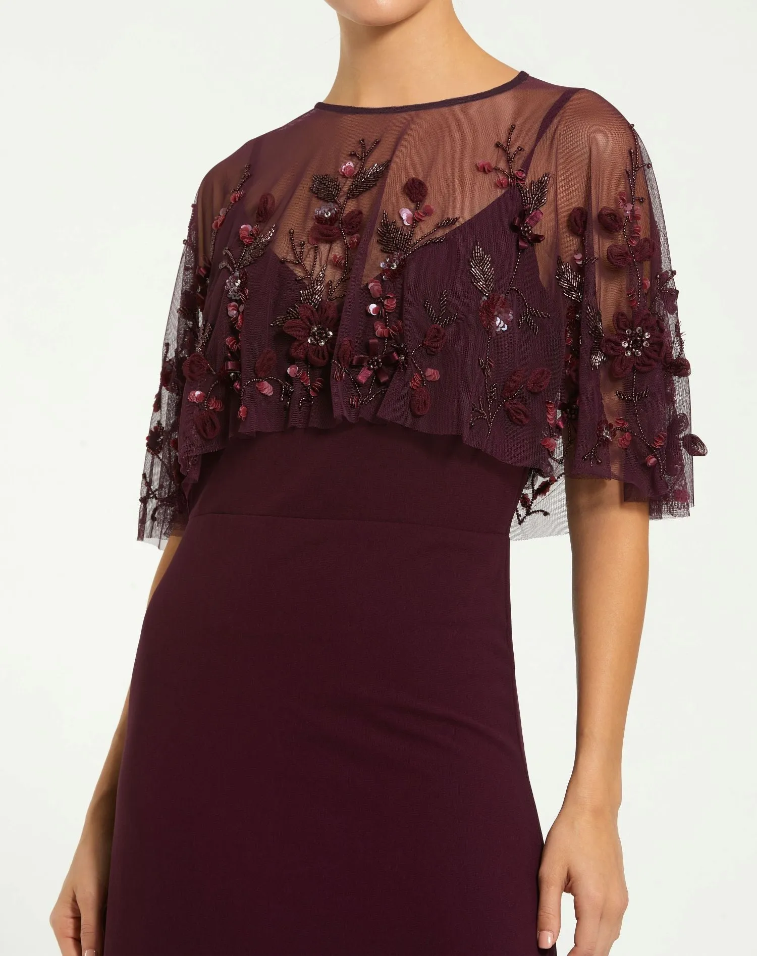 Burgundy Sleeveless Gown With Embellished Cape sold by Mac Duggal product image thumbnail 2