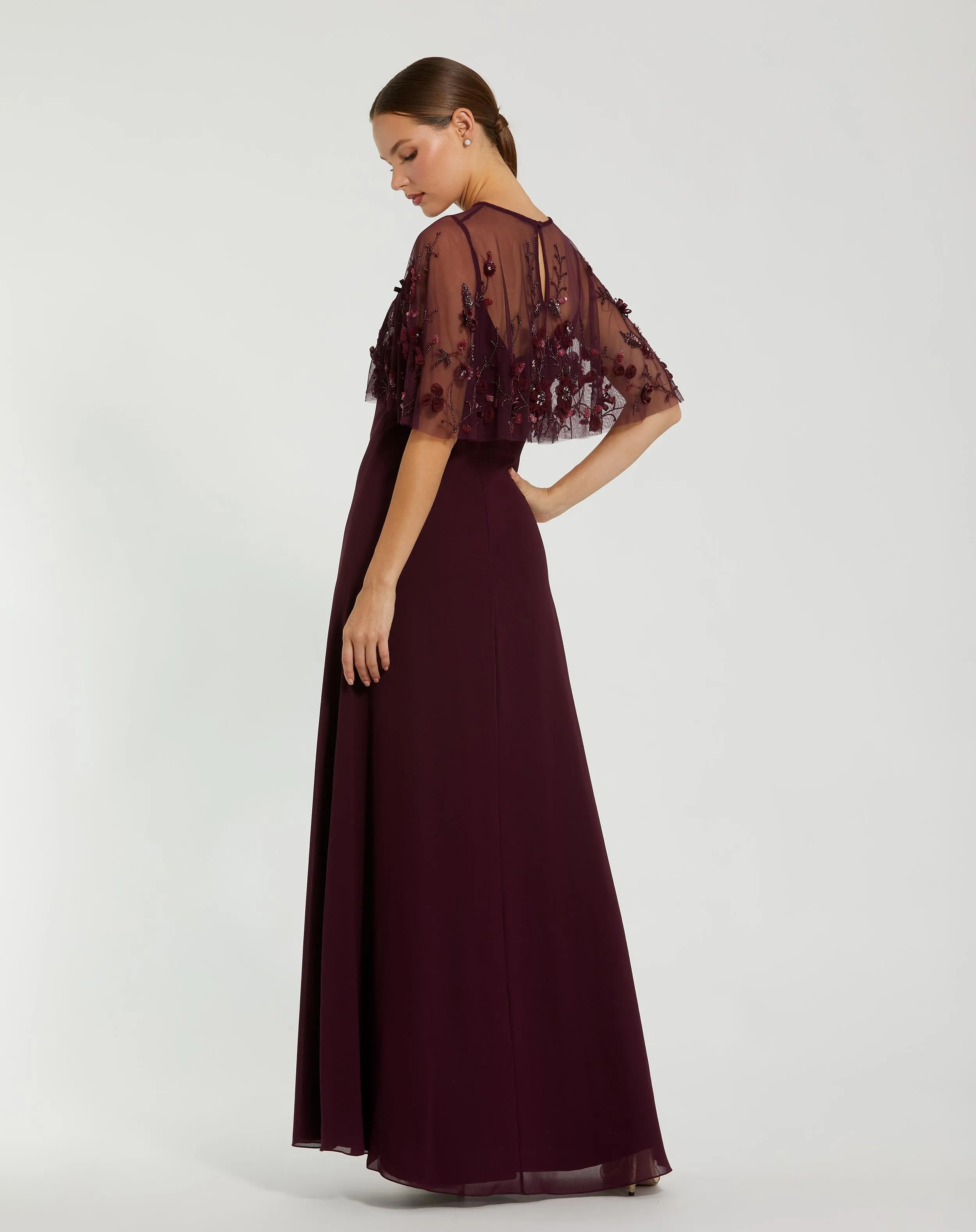 Burgundy Sleeveless Gown With Embellished Cape sold by Mac Duggal product image thumbnail 3