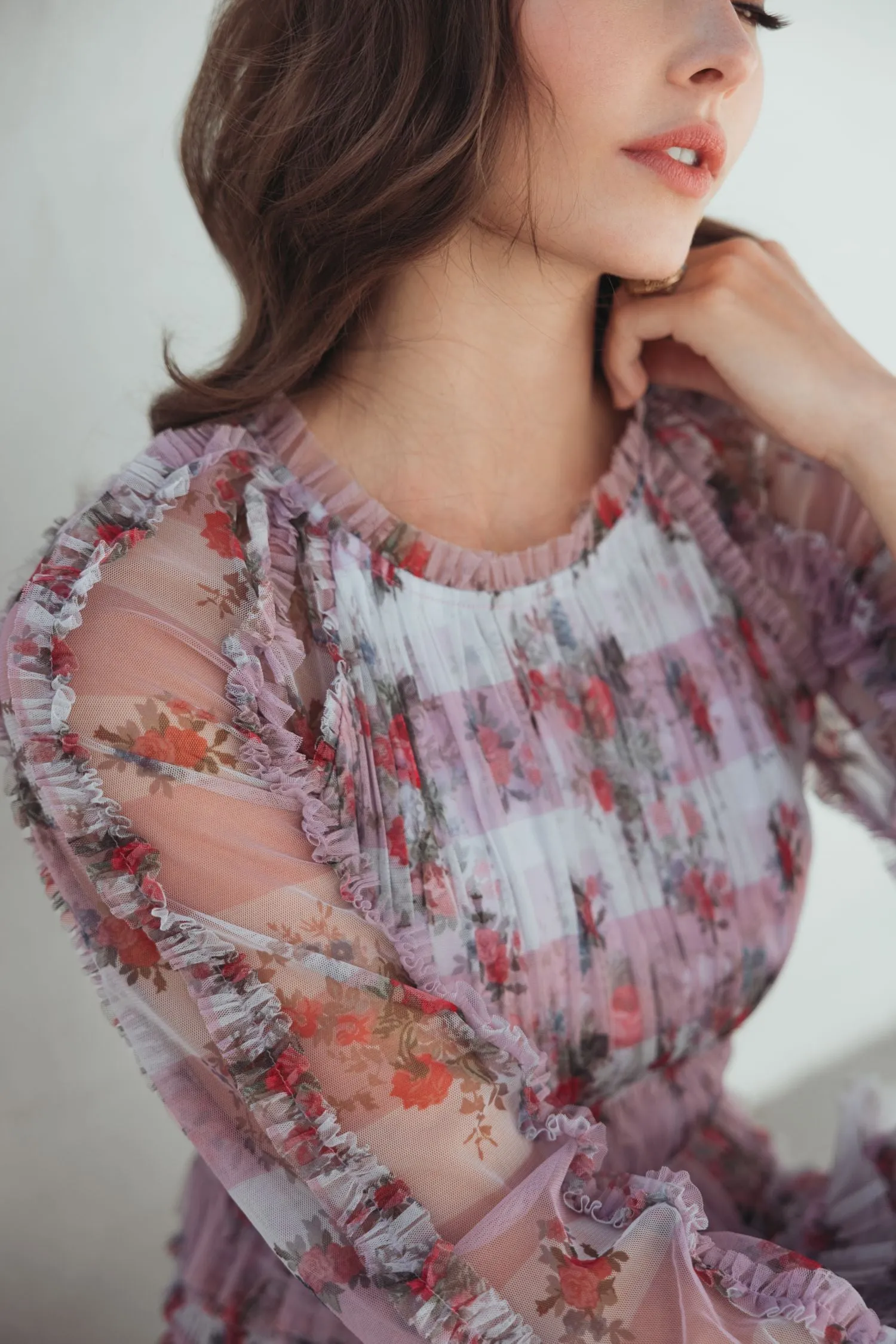 Purple Long Sleeve Floral Ruffle Mini Dress sold by Mac Duggal product image thumbnail 5