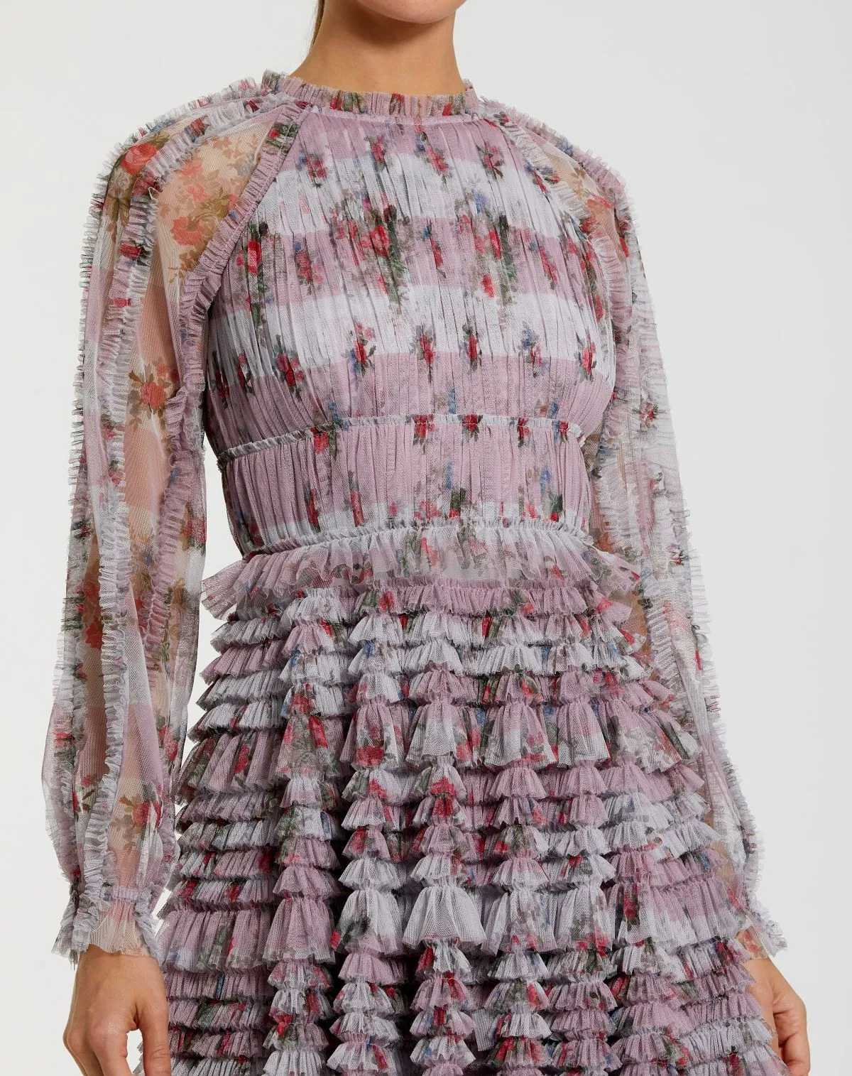 Purple Long Sleeve Floral Ruffle Mini Dress sold by Mac Duggal product image thumbnail 2