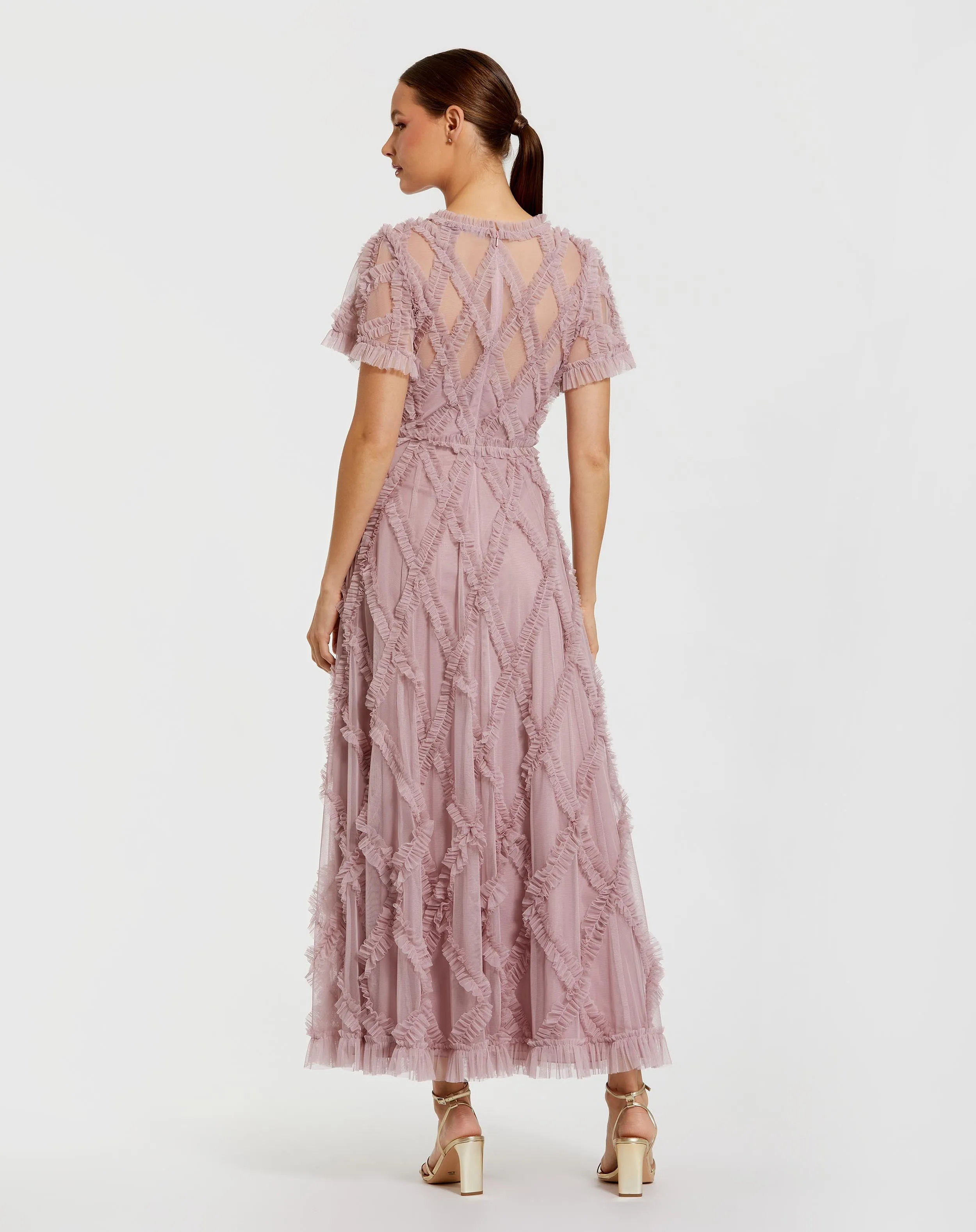 Pink Short Sleeve High Neck Ruffle Dress sold by Mac Duggal product image thumbnail 3