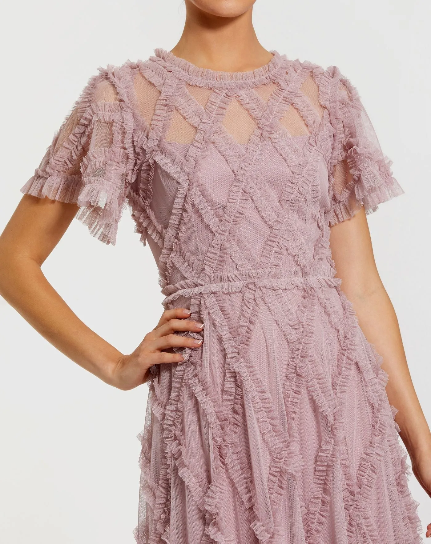 Pink Short Sleeve High Neck Ruffle Dress sold by Mac Duggal product image thumbnail 2