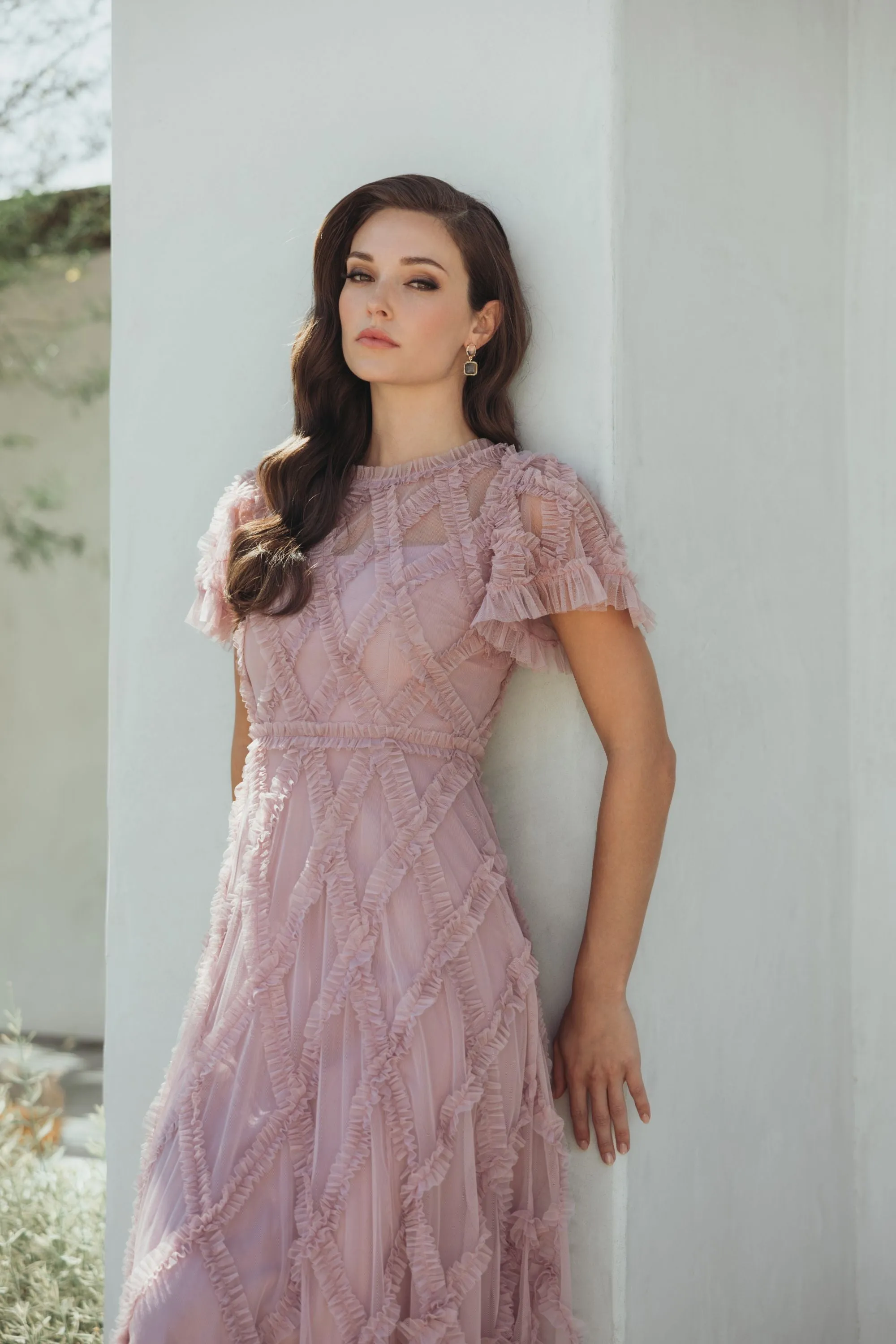 Pink Short Sleeve High Neck Ruffle Dress sold by Mac Duggal product image thumbnail 5
