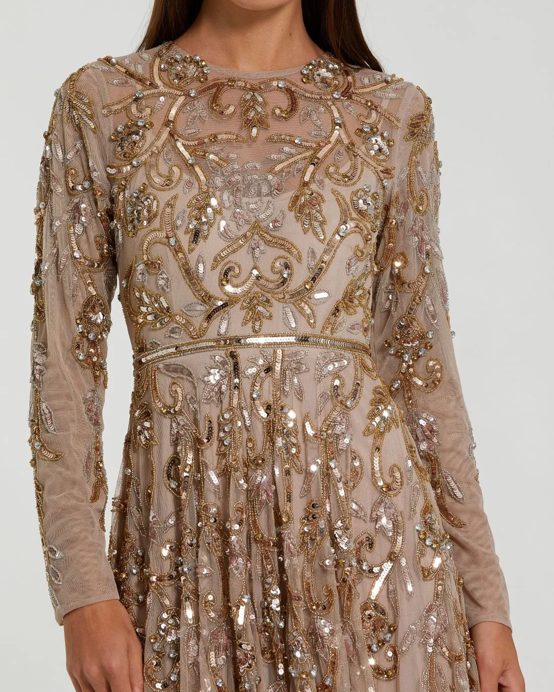 Beige Long Sleeve Hand Embellished Gown sold by Mac Duggal product image thumbnail 2