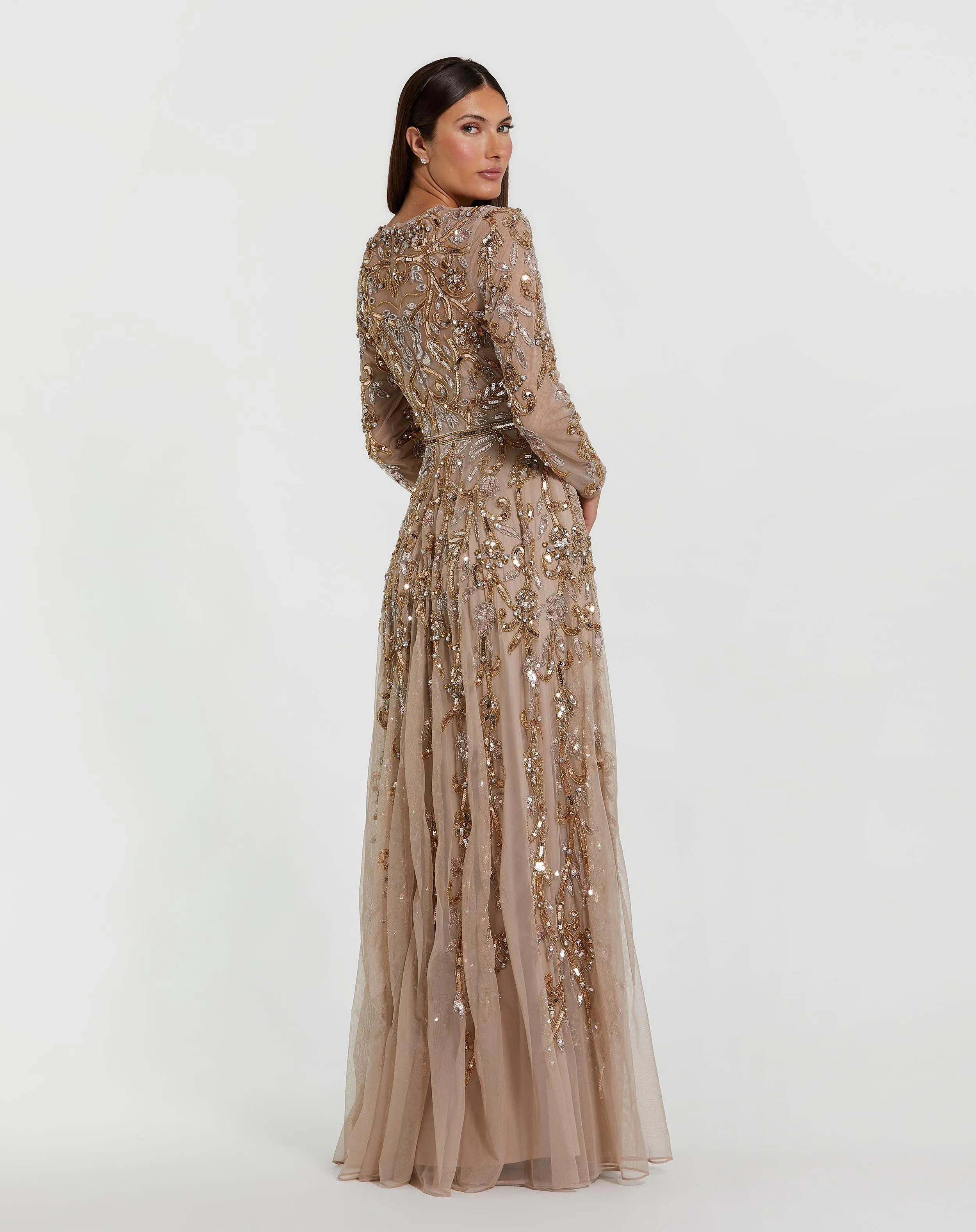 Beige Long Sleeve Hand Embellished Gown sold by Mac Duggal product image thumbnail 3
