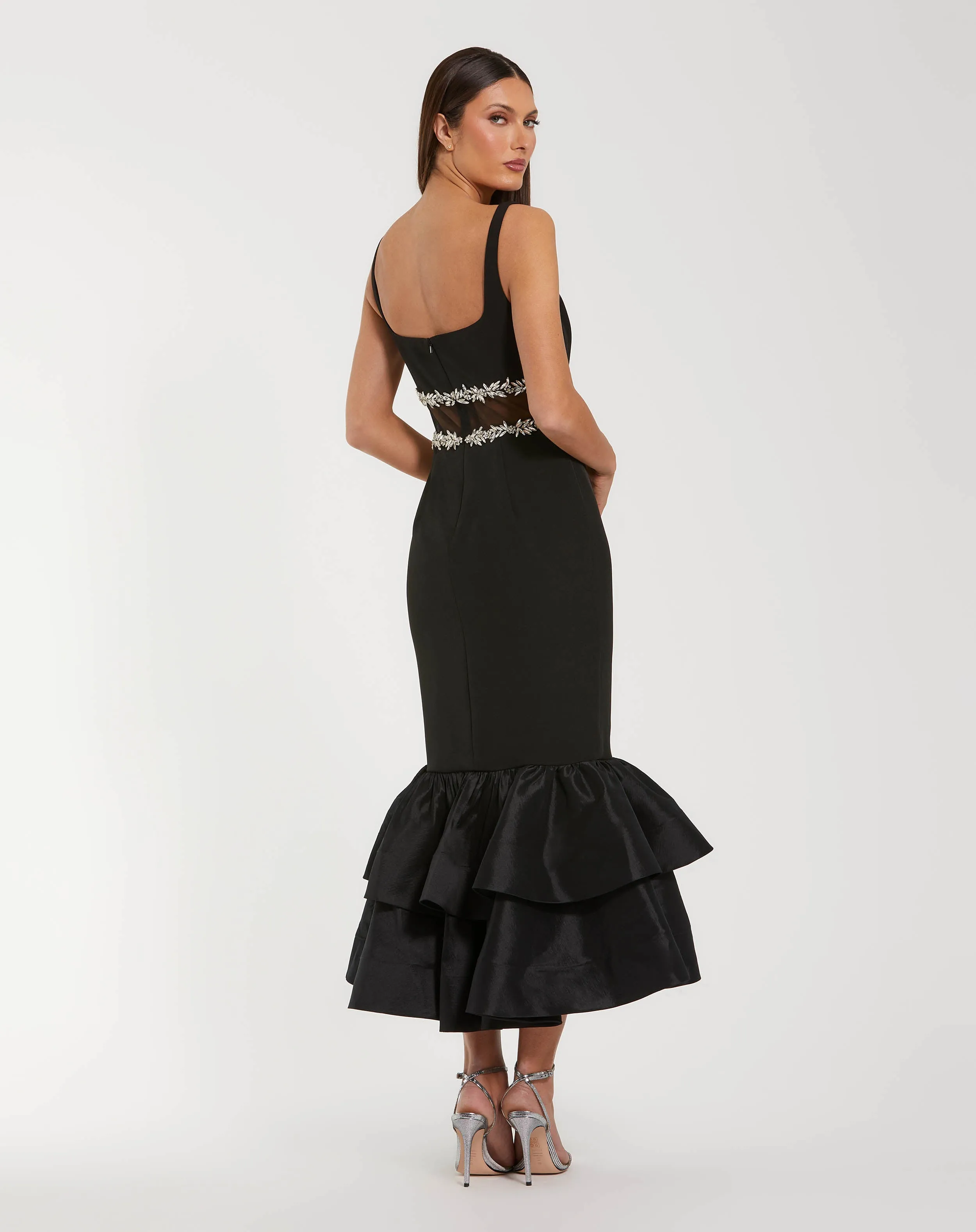 Black Crepe Ruffle Hem Midi Dress With Jewel Detail sold by Mac Duggal product image thumbnail 3