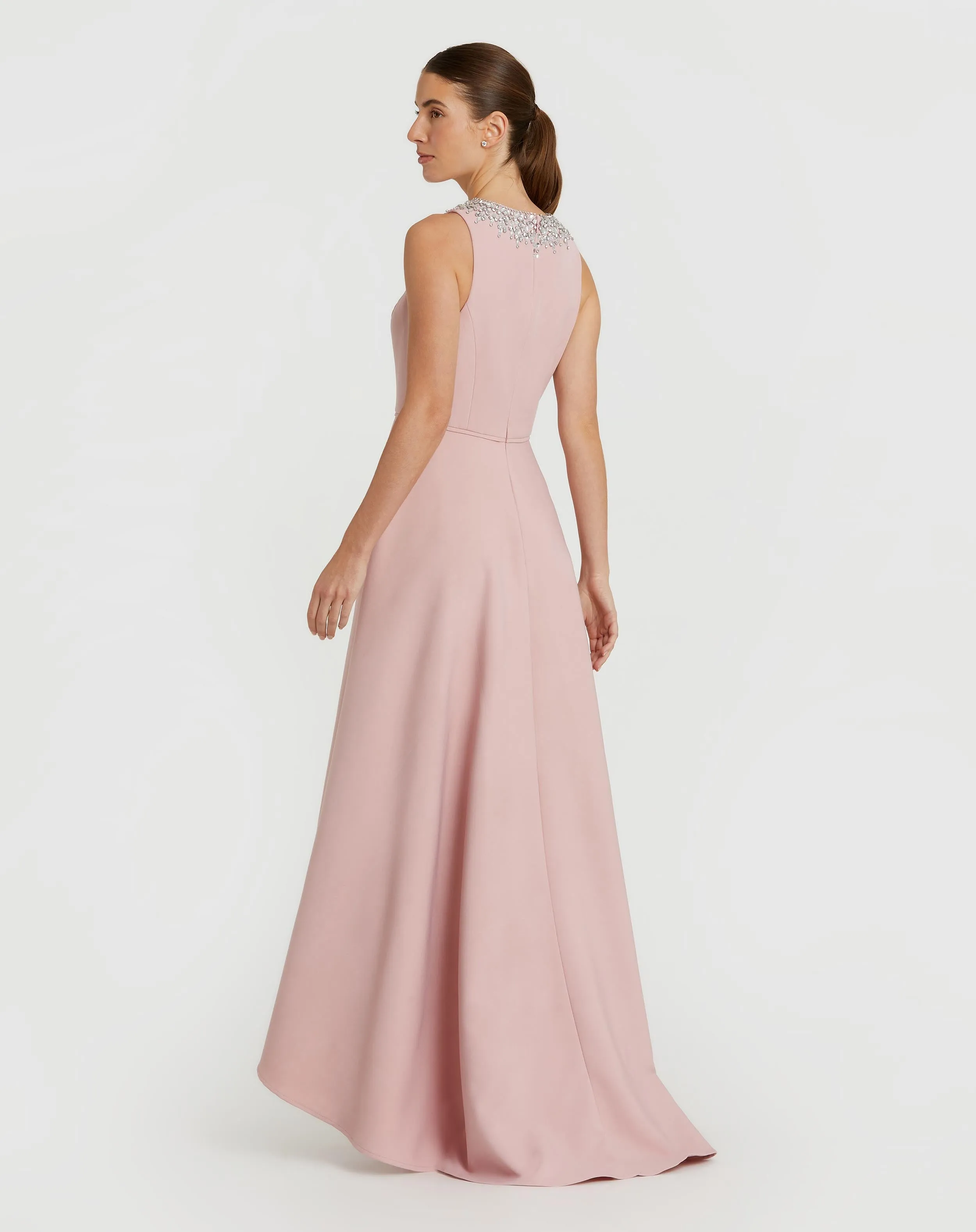 Blush Crepe Embellished Neck High Low Gown sold by Mac Duggal product image thumbnail 3