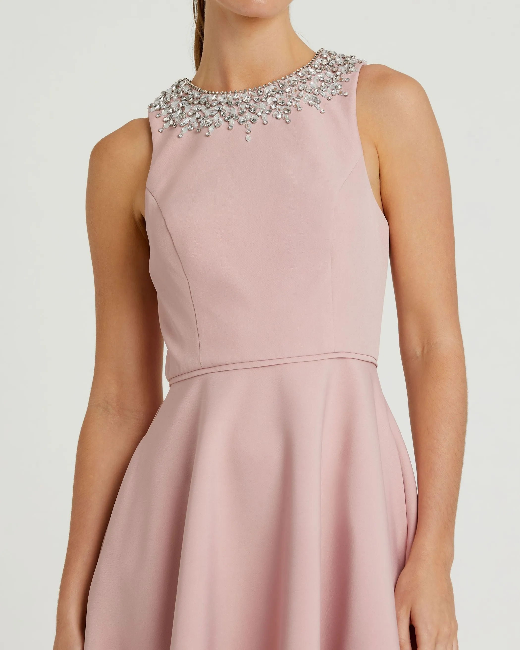 Blush Crepe Embellished Neck High Low Gown sold by Mac Duggal product image thumbnail 2