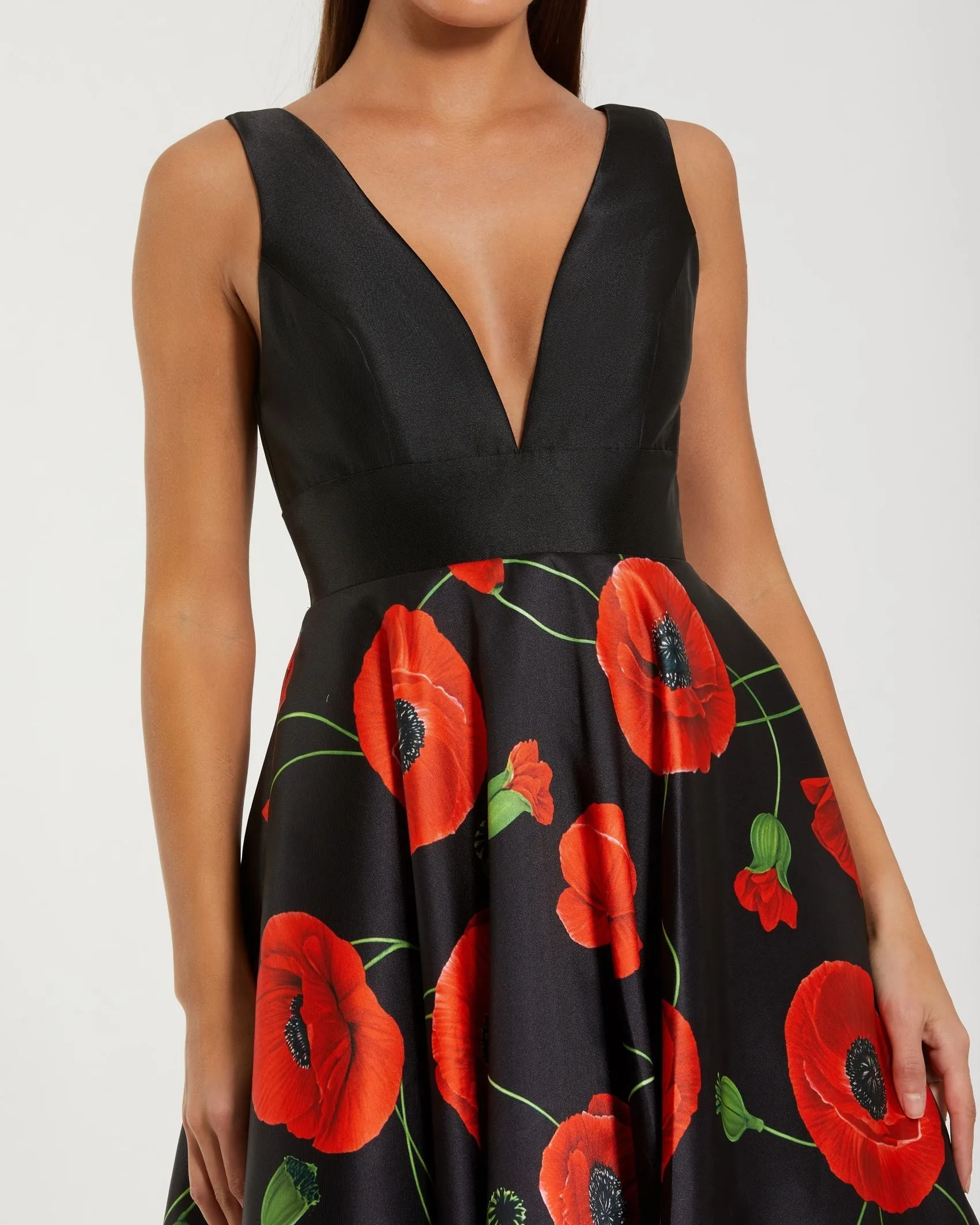 Black Plunge Neck Ball Gown With Floral Mikado Skirt sold by Mac Duggal product image thumbnail 2