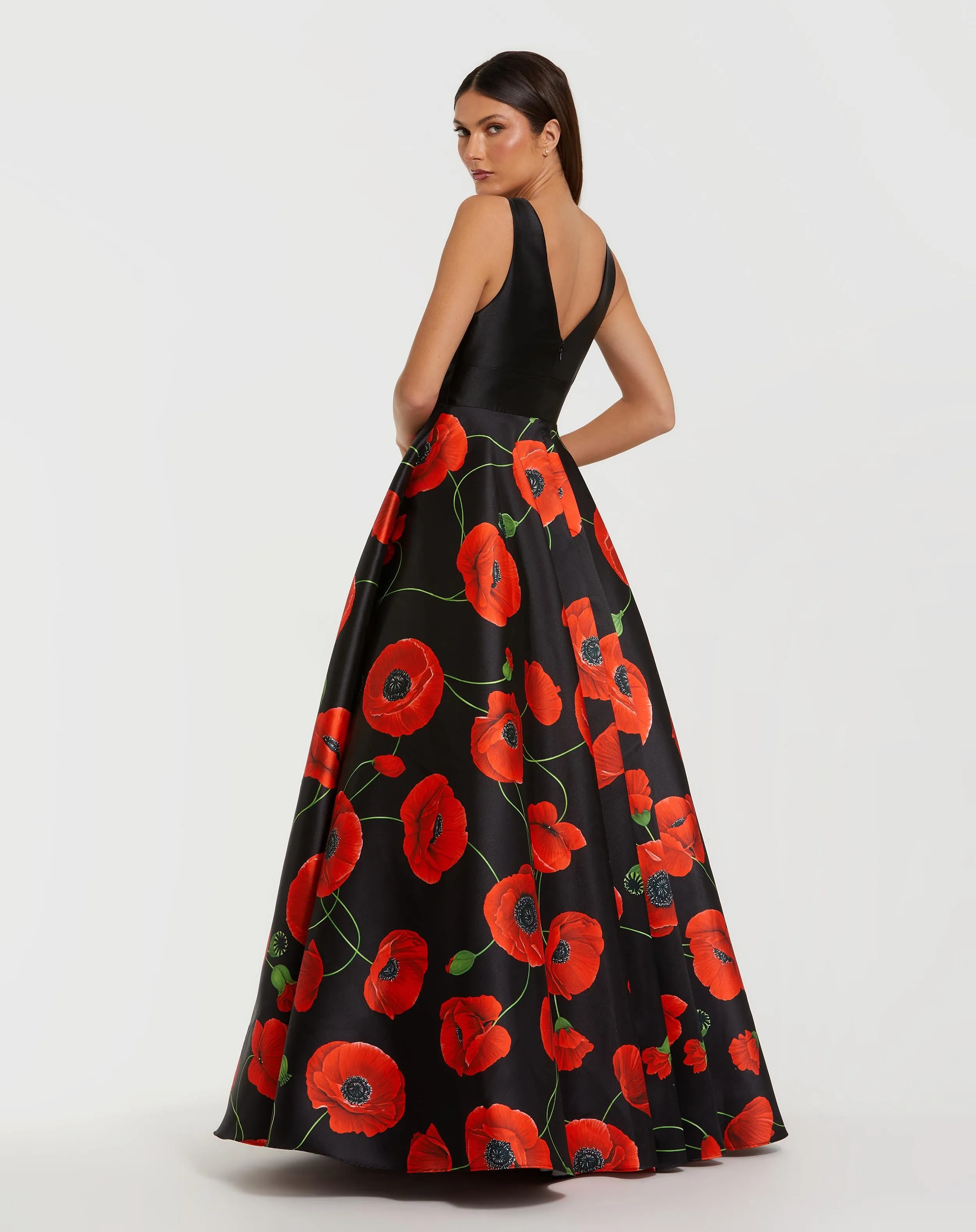 Black Plunge Neck Ball Gown With Floral Mikado Skirt sold by Mac Duggal product image thumbnail 3