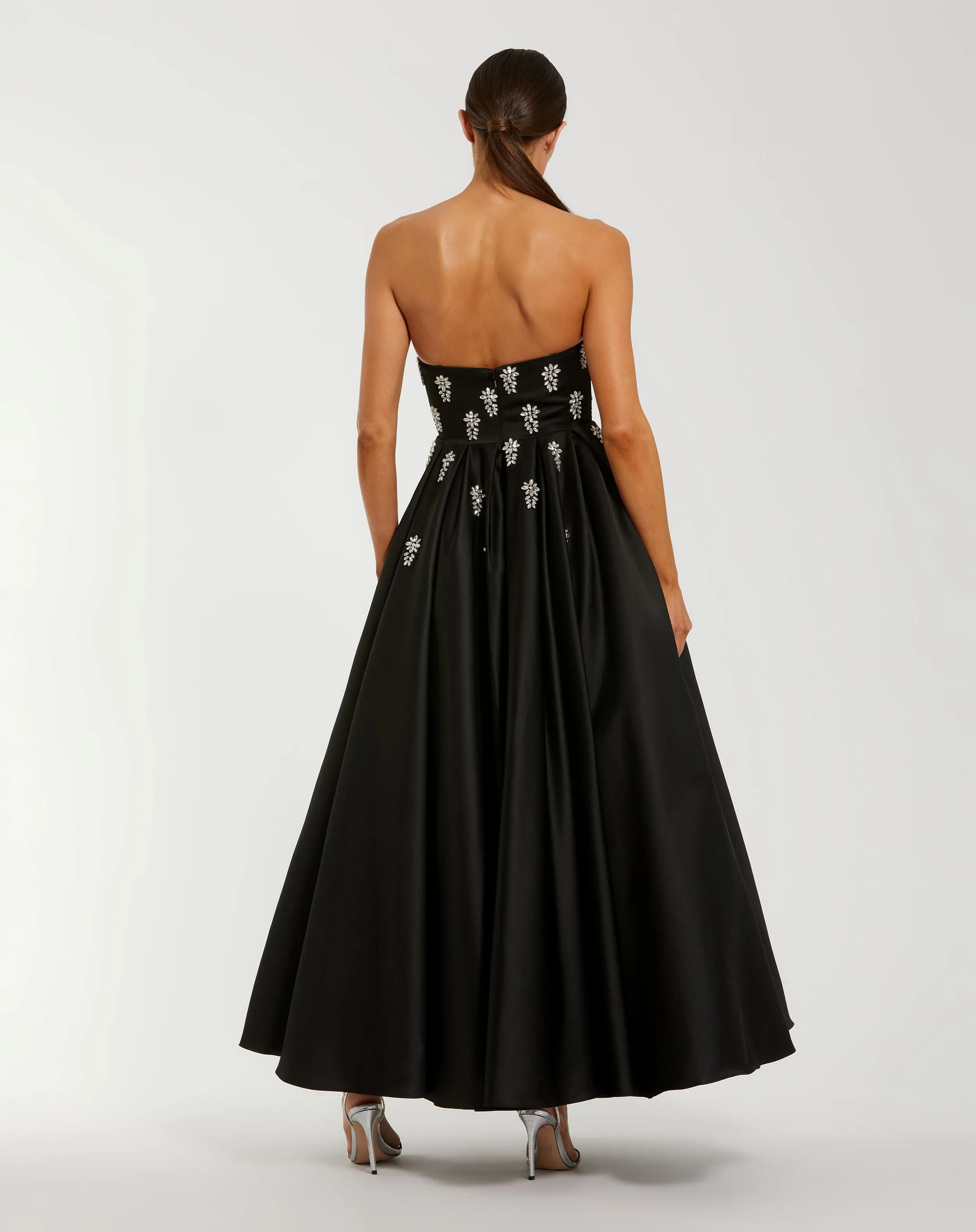 Black Crystal Embellished Strapless Satin A-Line Dress sold by Mac Duggal product image thumbnail 3