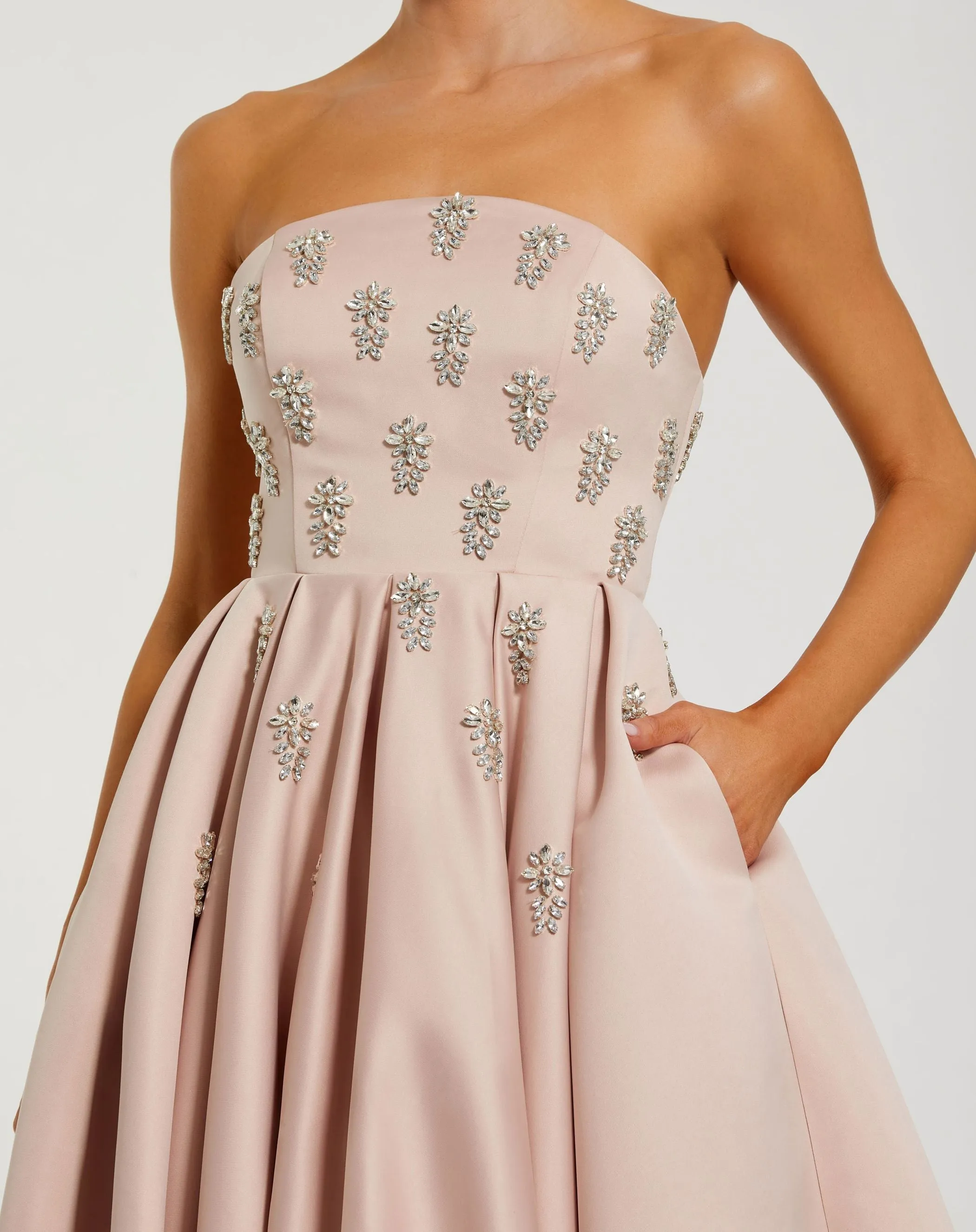 Pink Crystal Embellished Strapless Satin A-Line Dress sold by Mac Duggal product image thumbnail 2