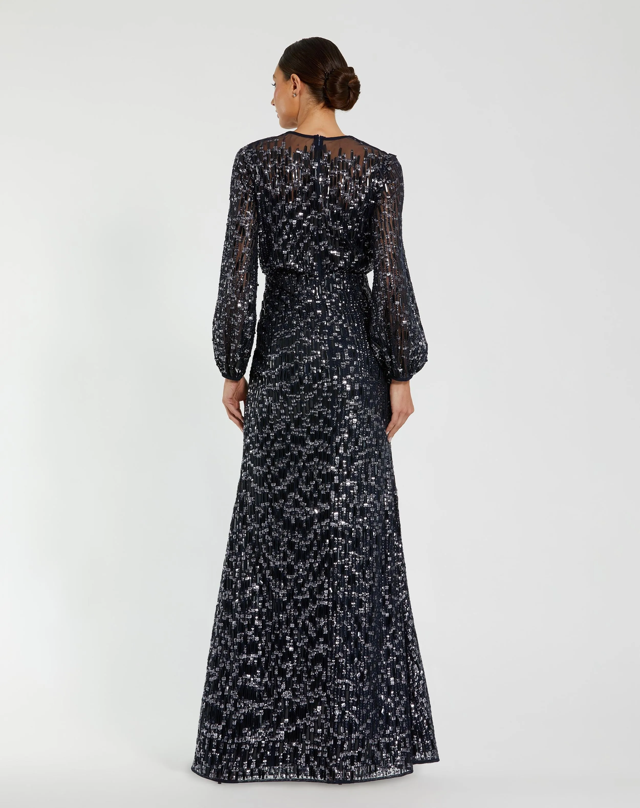 Navy Sequin Long Sleeve Blouson Evening Gown sold by Mac Duggal product image thumbnail 3