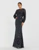 Navy Sequin Long Sleeve Blouson Evening Gown sold by Mac Duggal